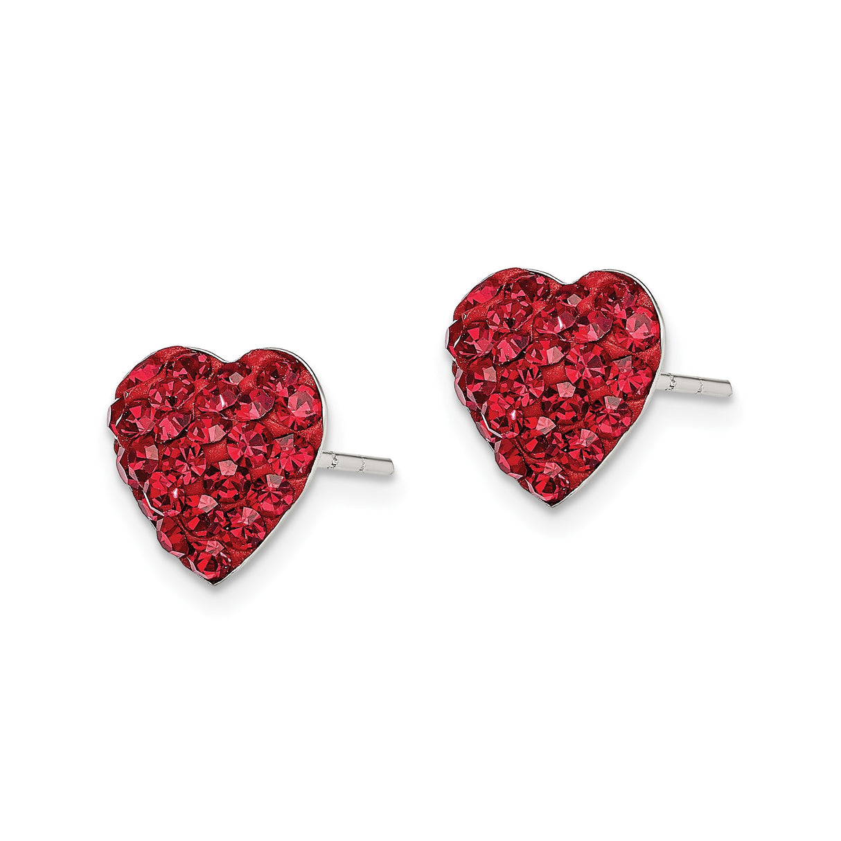 Sterling Silver Heart Stud Earrings with Red Crystal Accents for Women