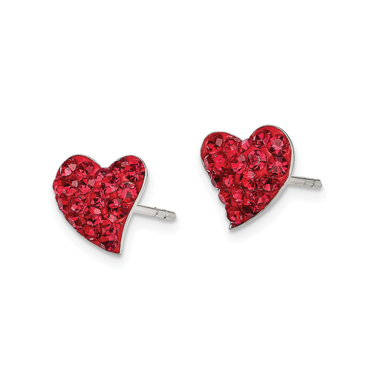 Sterling Silver Heart Stud Earrings with Red Crystal Accents for Women