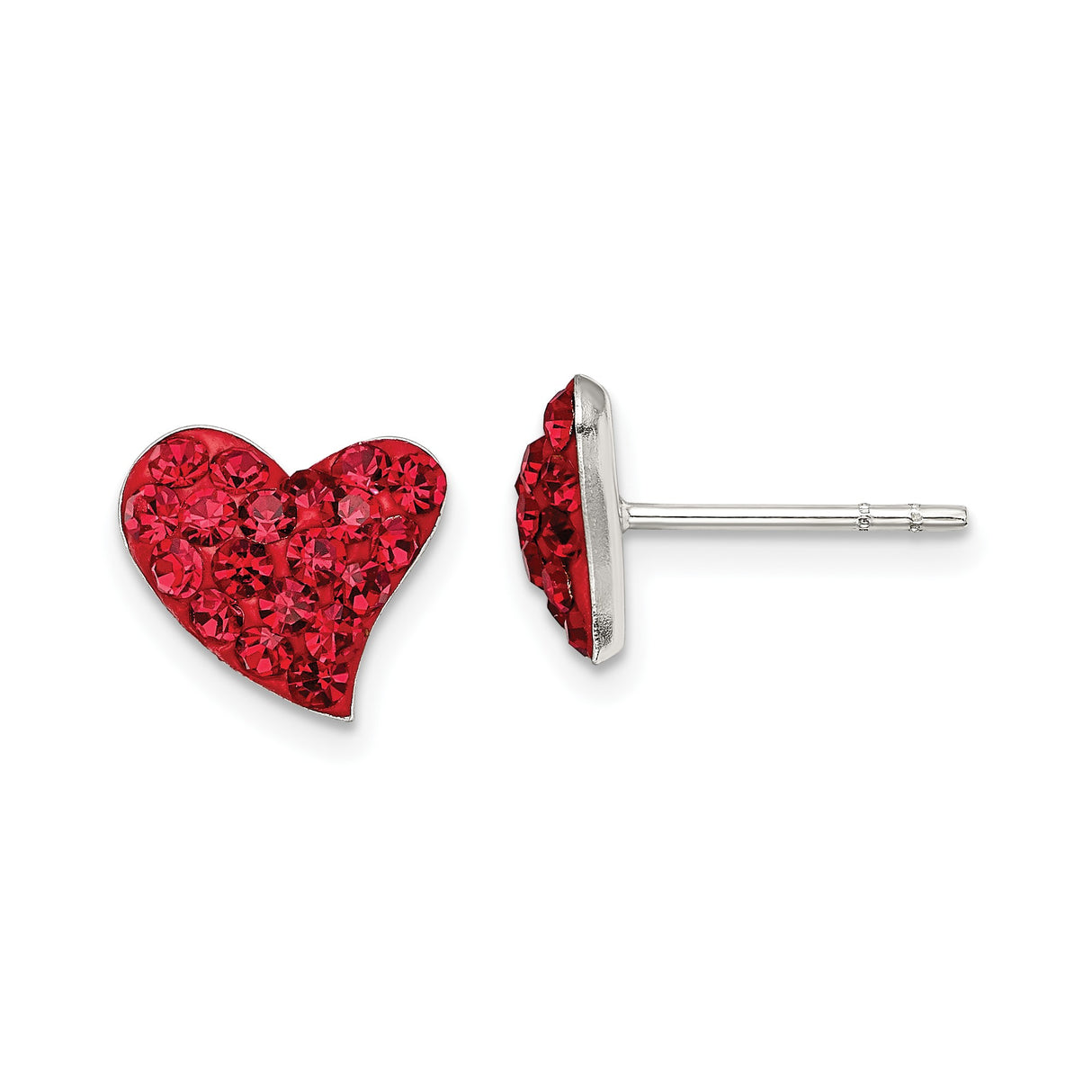 Sterling Silver Heart Stud Earrings with Red Crystal Accents for Women