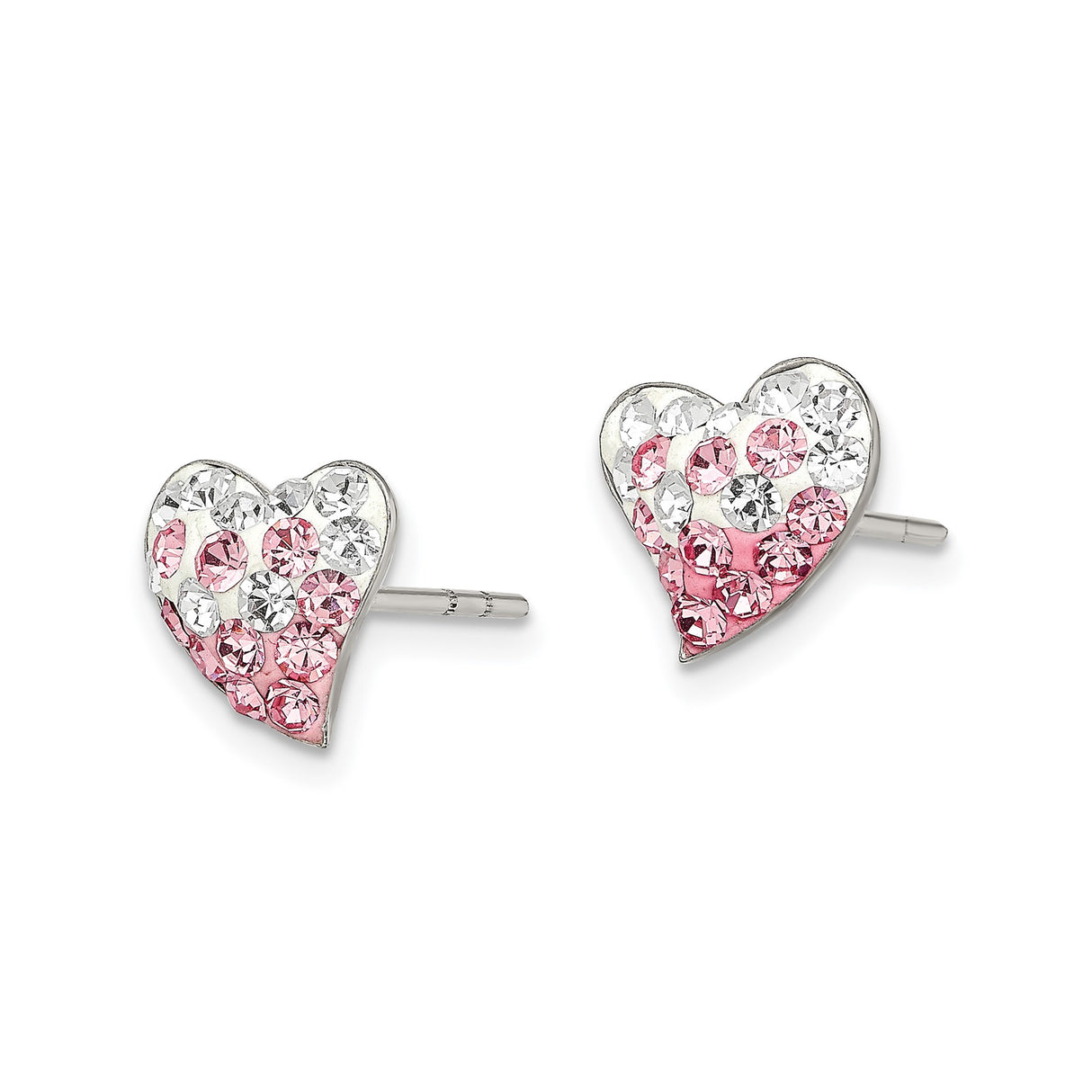 Sterling Silver Heart Shaped Stud Earrings with Pink and Clear Crystals, Romantic Design