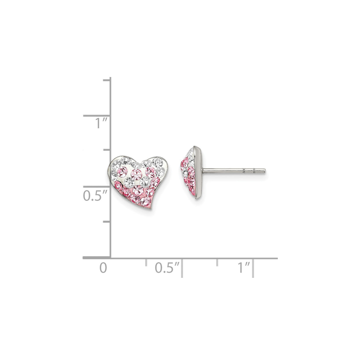 Sterling Silver Heart Shaped Stud Earrings with Pink and Clear Crystals, Romantic Design