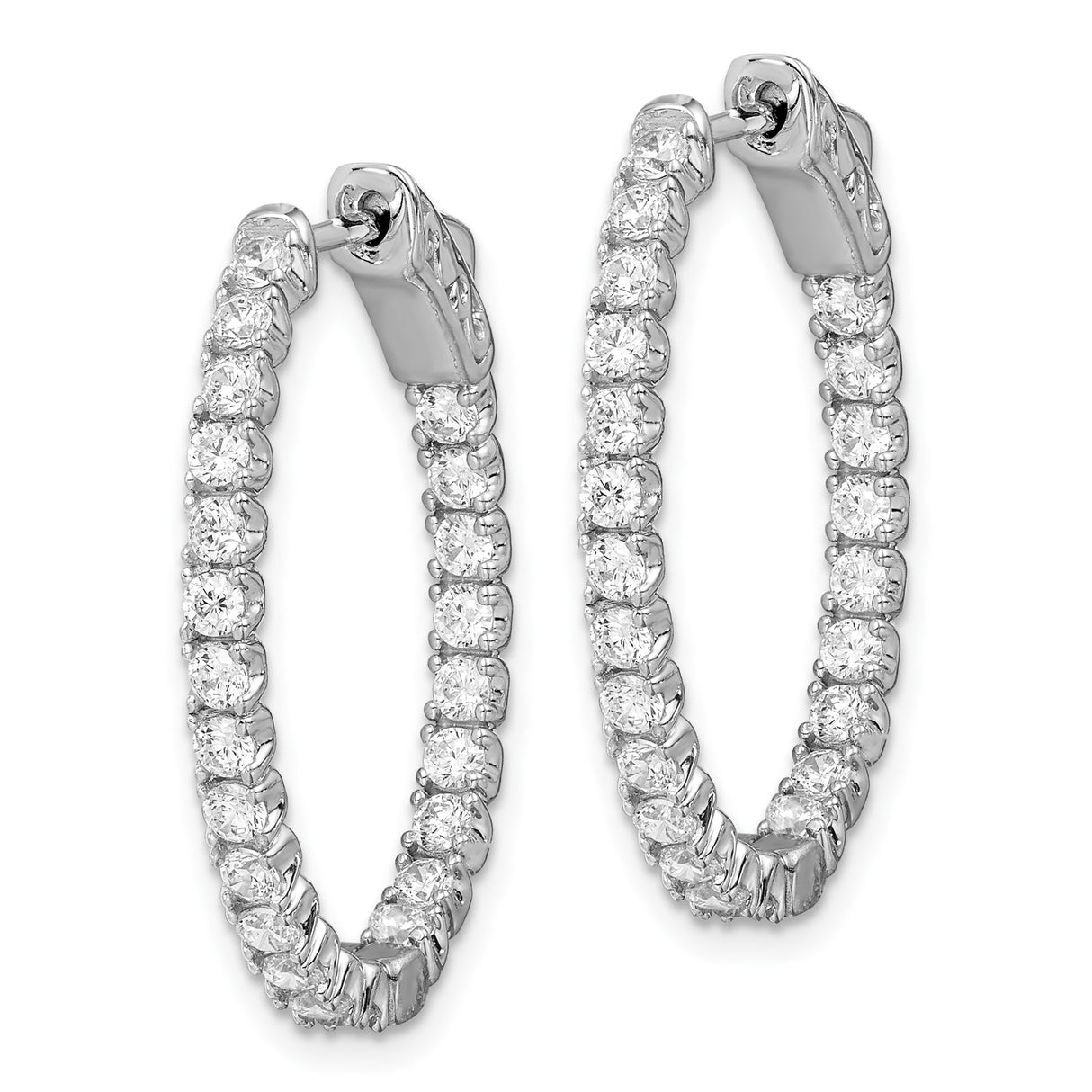 Sterling Silver Hoop Earrings with Round Cut Cubic Zirconia, In-Out Prong Set Full Circle Design