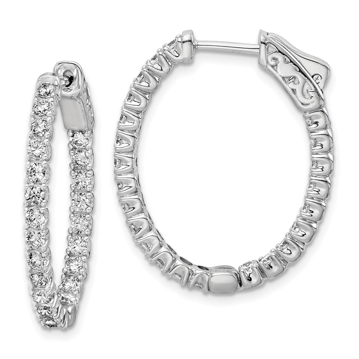 Sterling Silver Hoop Earrings with Round Cut Cubic Zirconia, In-Out Prong Set Full Circle Design