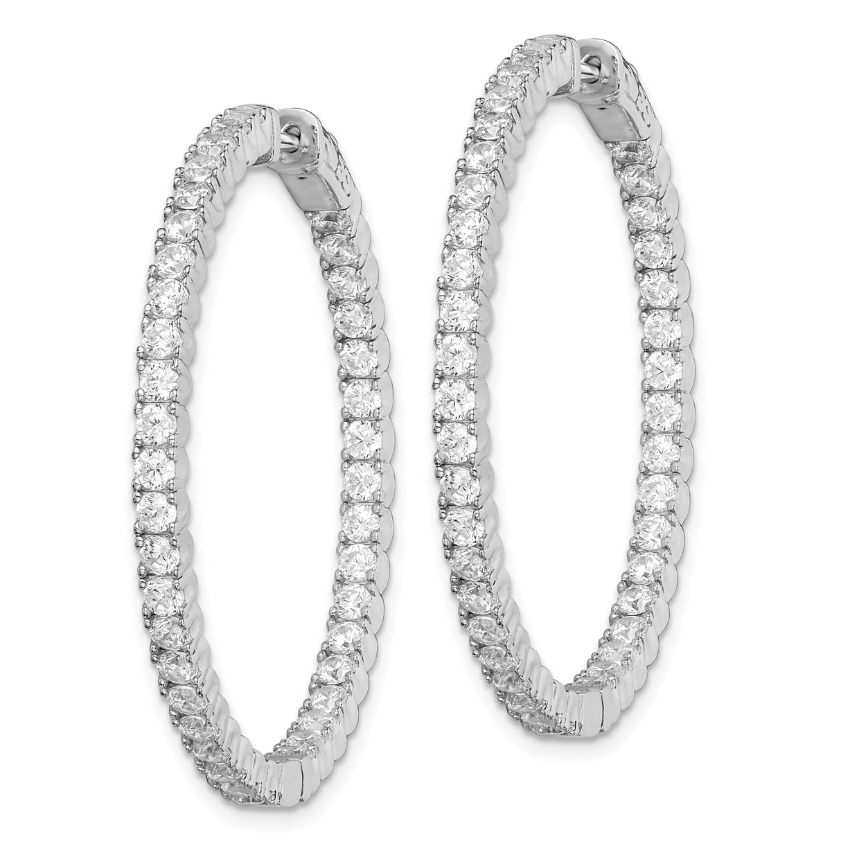 Sterling Silver Hoop Earrings with Double Row Cubic Zirconia, Sparkly Modern Design for Women