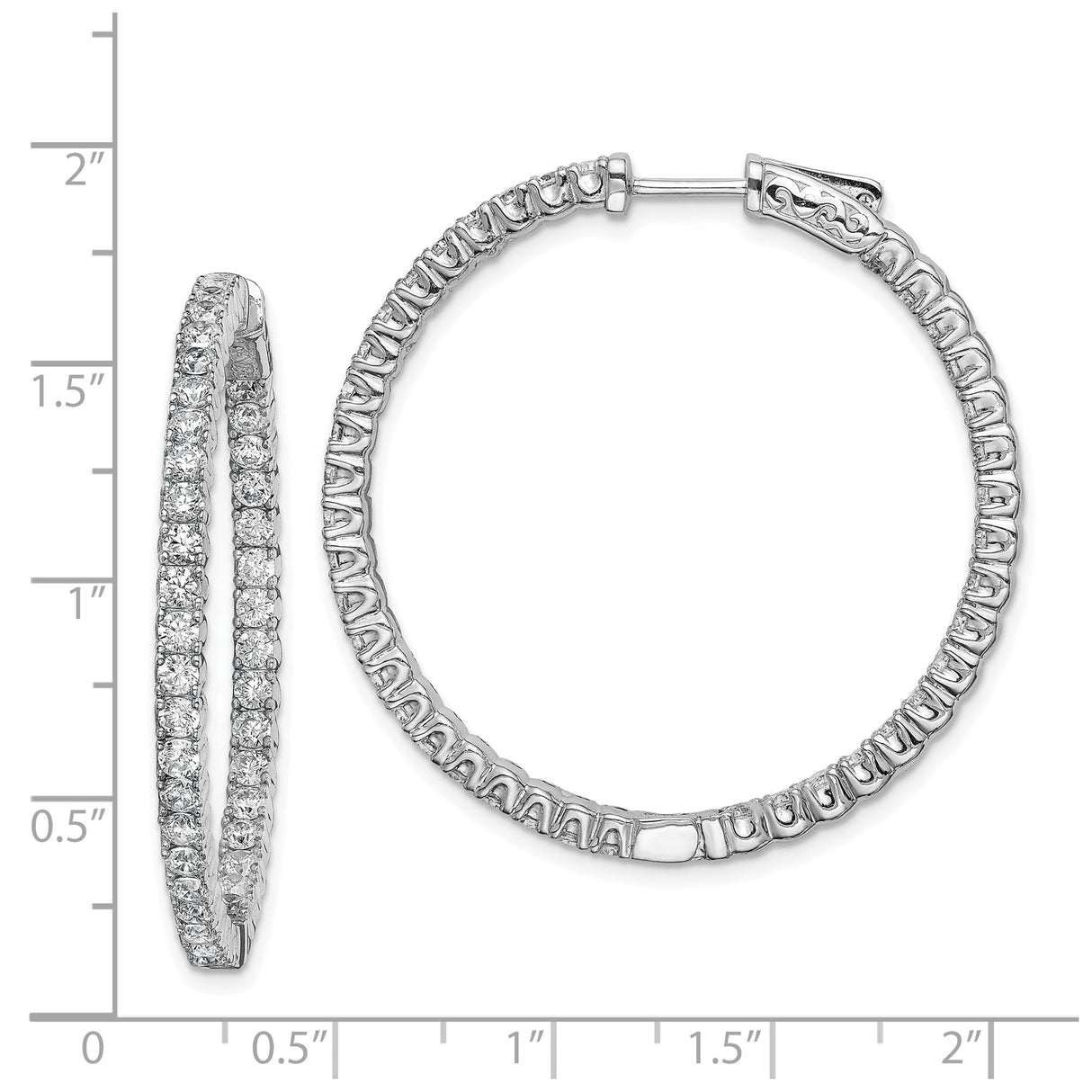Sterling Silver Hoop Earrings with Double Row Cubic Zirconia, Sparkly Modern Design for Women