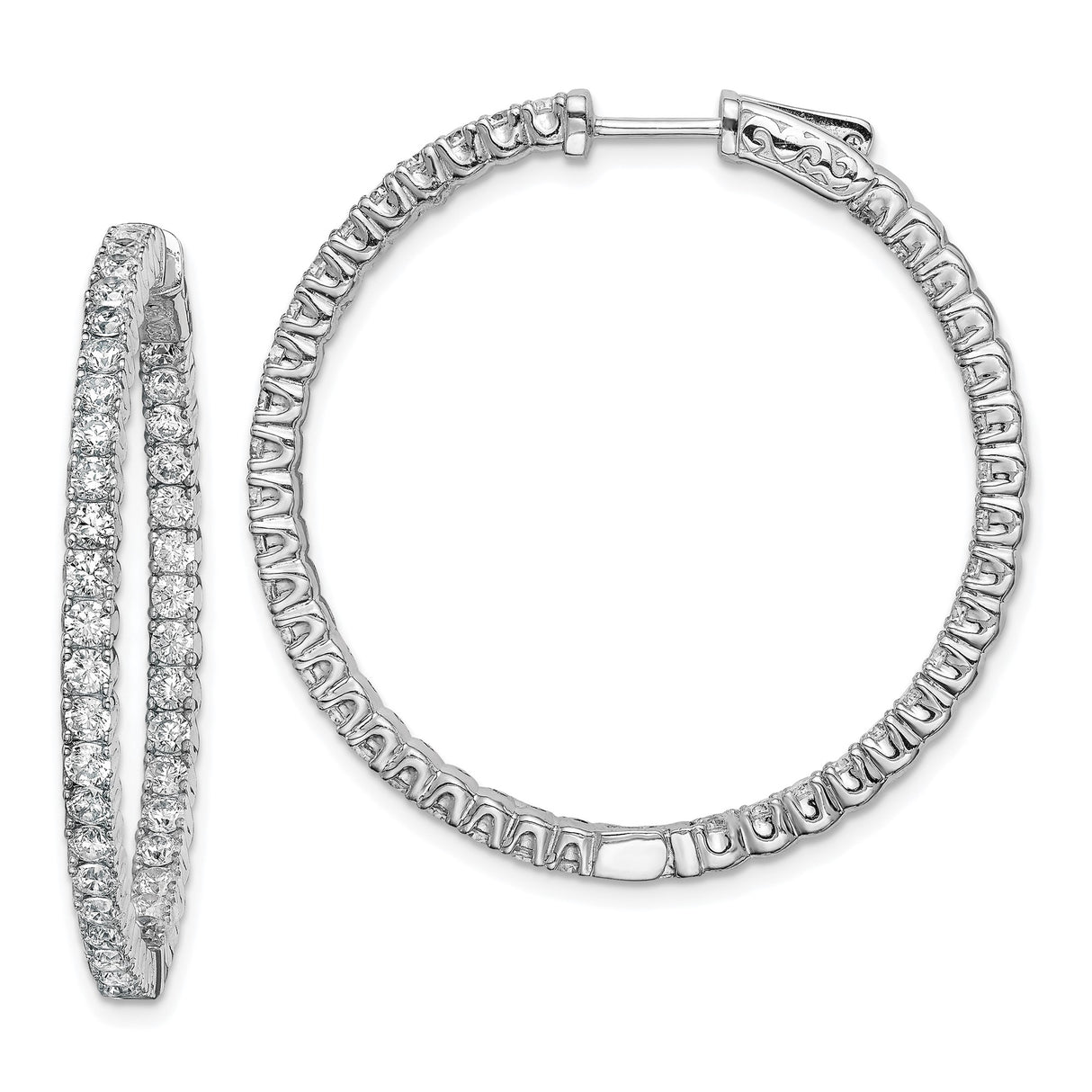 Sterling Silver Hoop Earrings with Double Row Cubic Zirconia, Sparkly Modern Design for Women