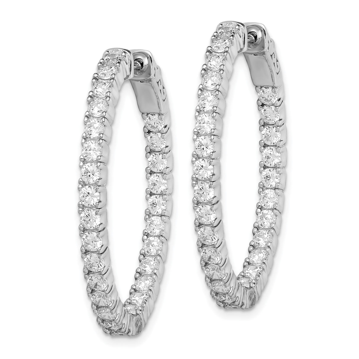 Sterling Silver Hoop Earrings with Cubic Zirconia, Rhodium Plated Medium Oval Design