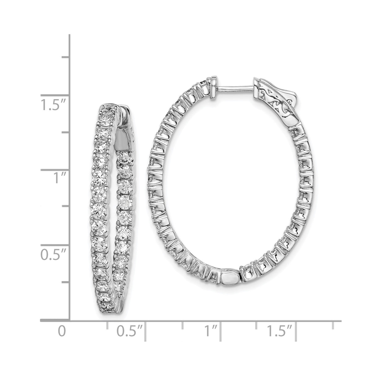 Sterling Silver Hoop Earrings with Cubic Zirconia, Rhodium Plated Medium Oval Design
