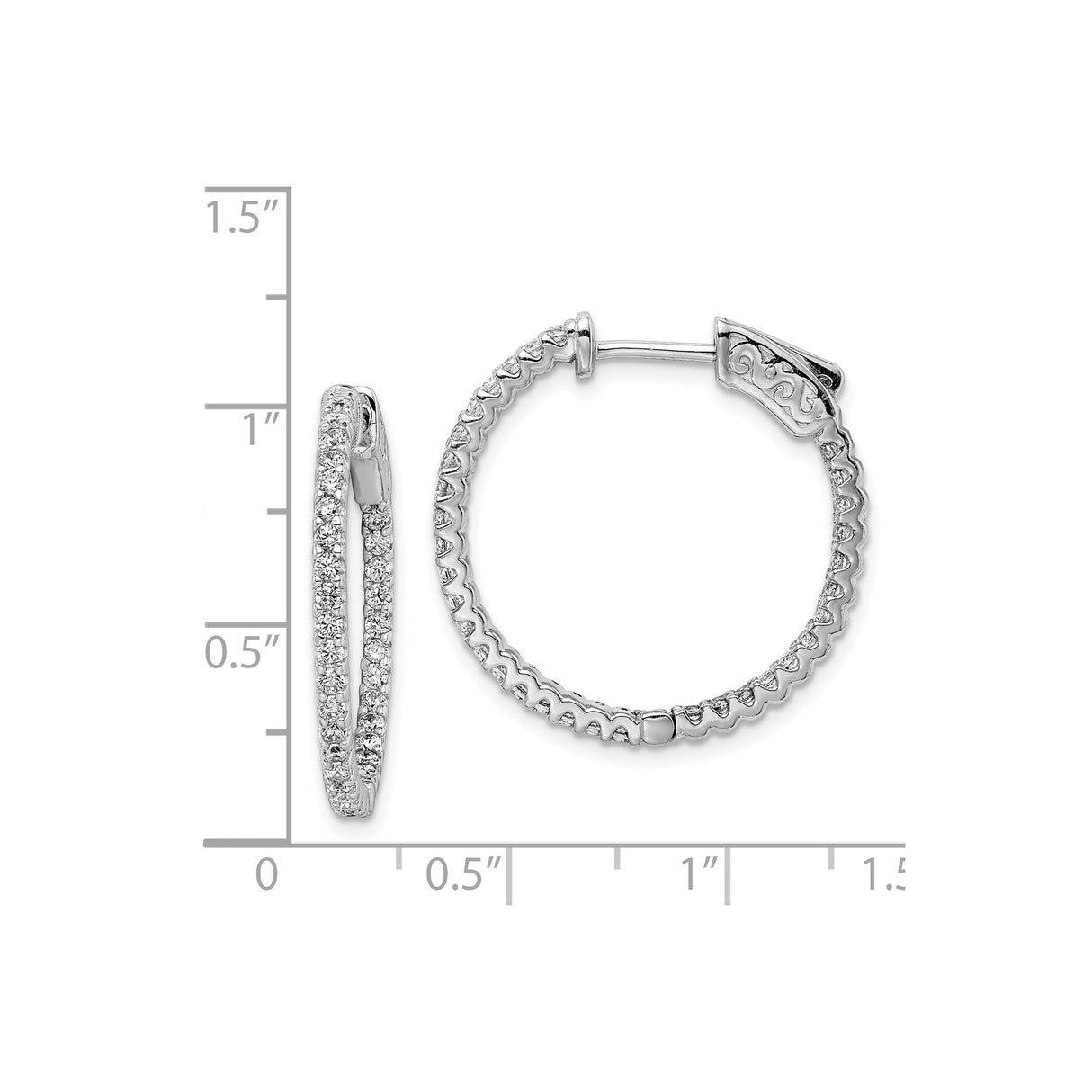Sterling Silver Hoop Earrings with Cubic Zirconia Inside-Out Design and Filigree Detailing
