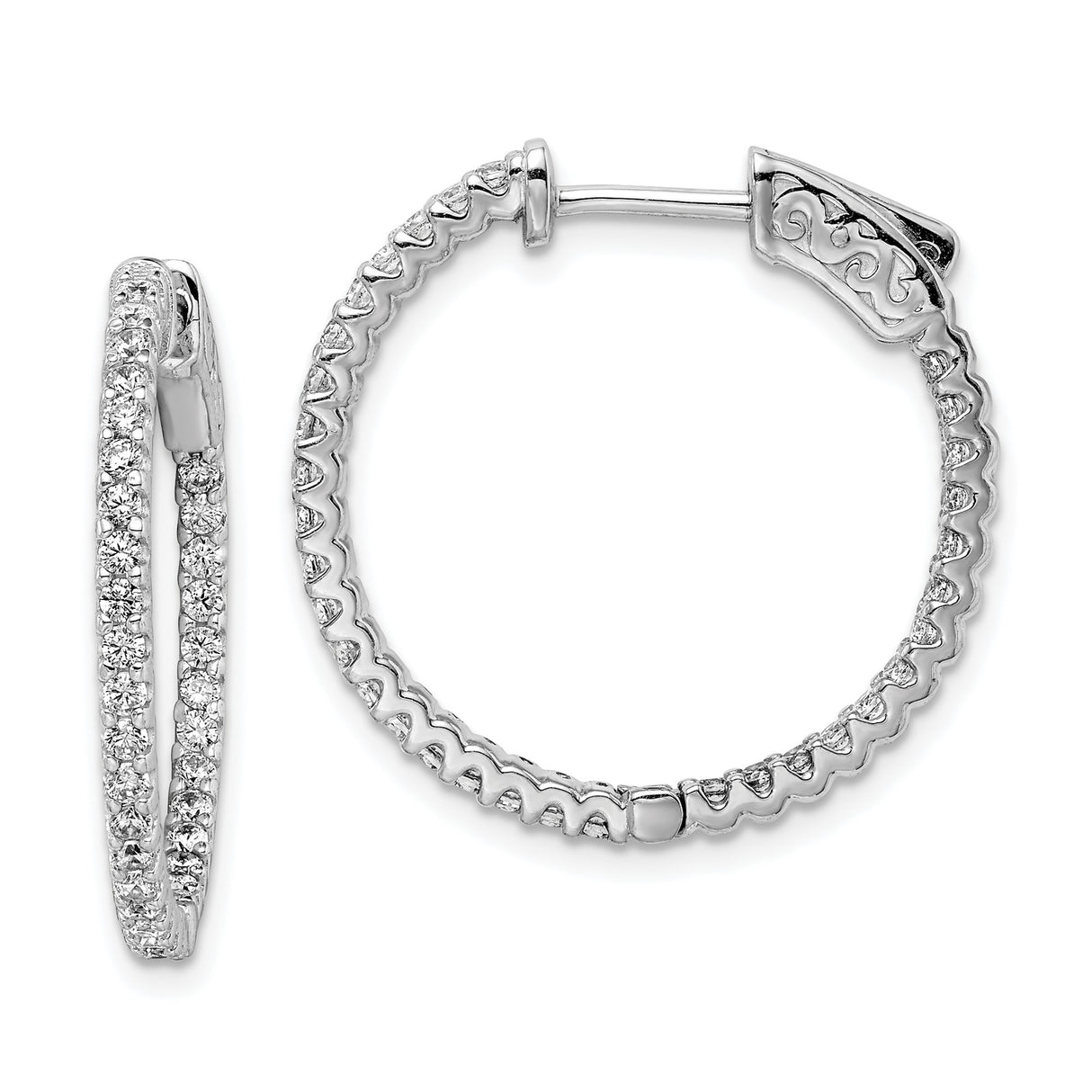 Sterling Silver Hoop Earrings with Cubic Zirconia Inside-Out Design and Filigree Detailing