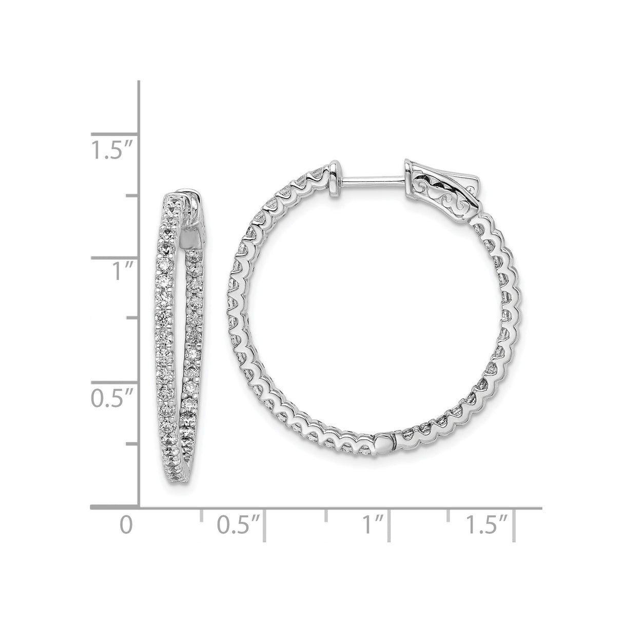 Sterling Silver Hoop Earrings with Double Row Cubic Zirconia, Scalloped Edge Design
