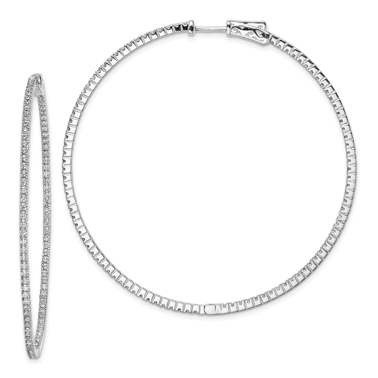 Sterling Silver Hoop Earrings with Pavé-Set Cubic Zirconia, Sleek Modern Design
