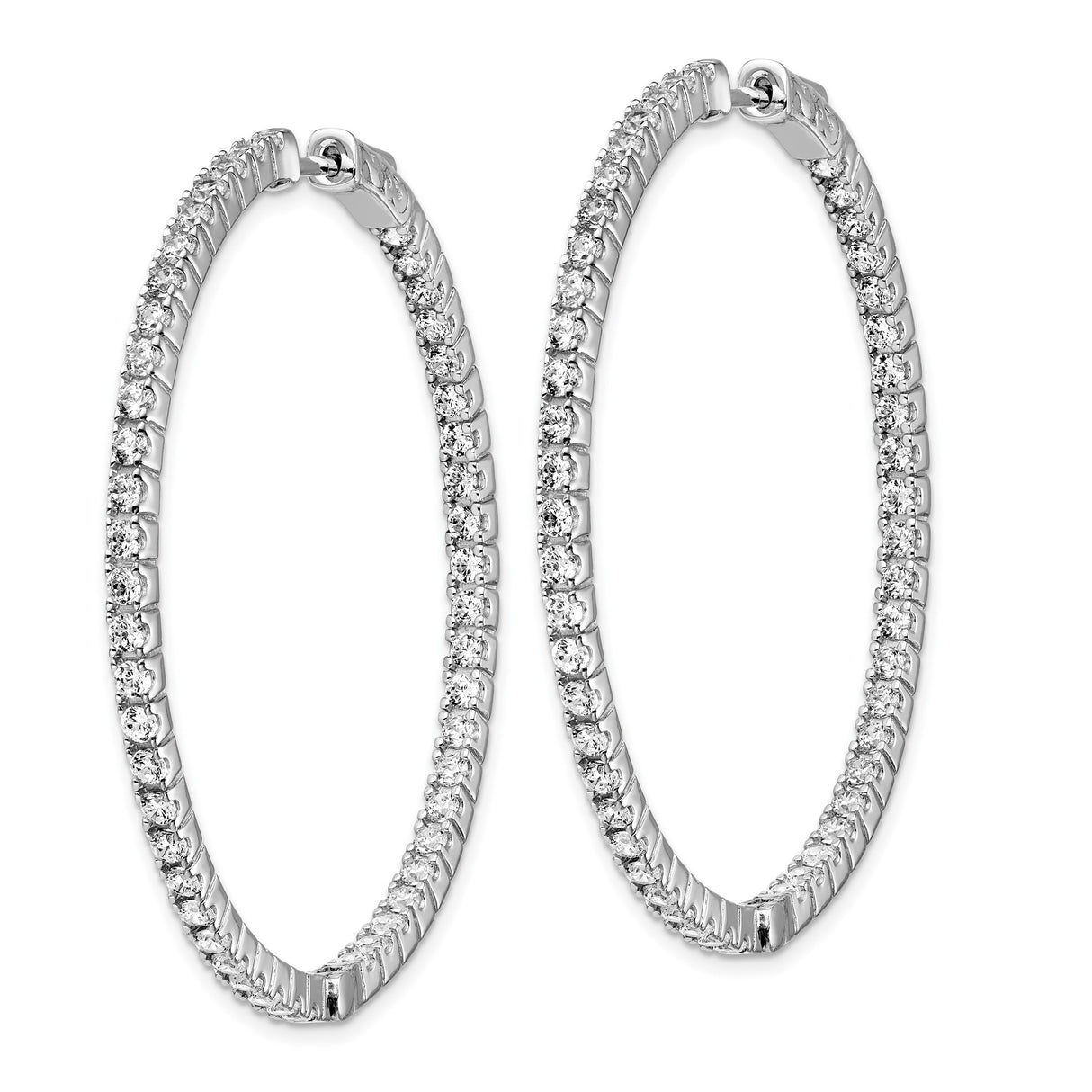 Sterling Silver Hoop Earrings with Cubic Zirconia Inlay, Classic Full Circle Design for Women
