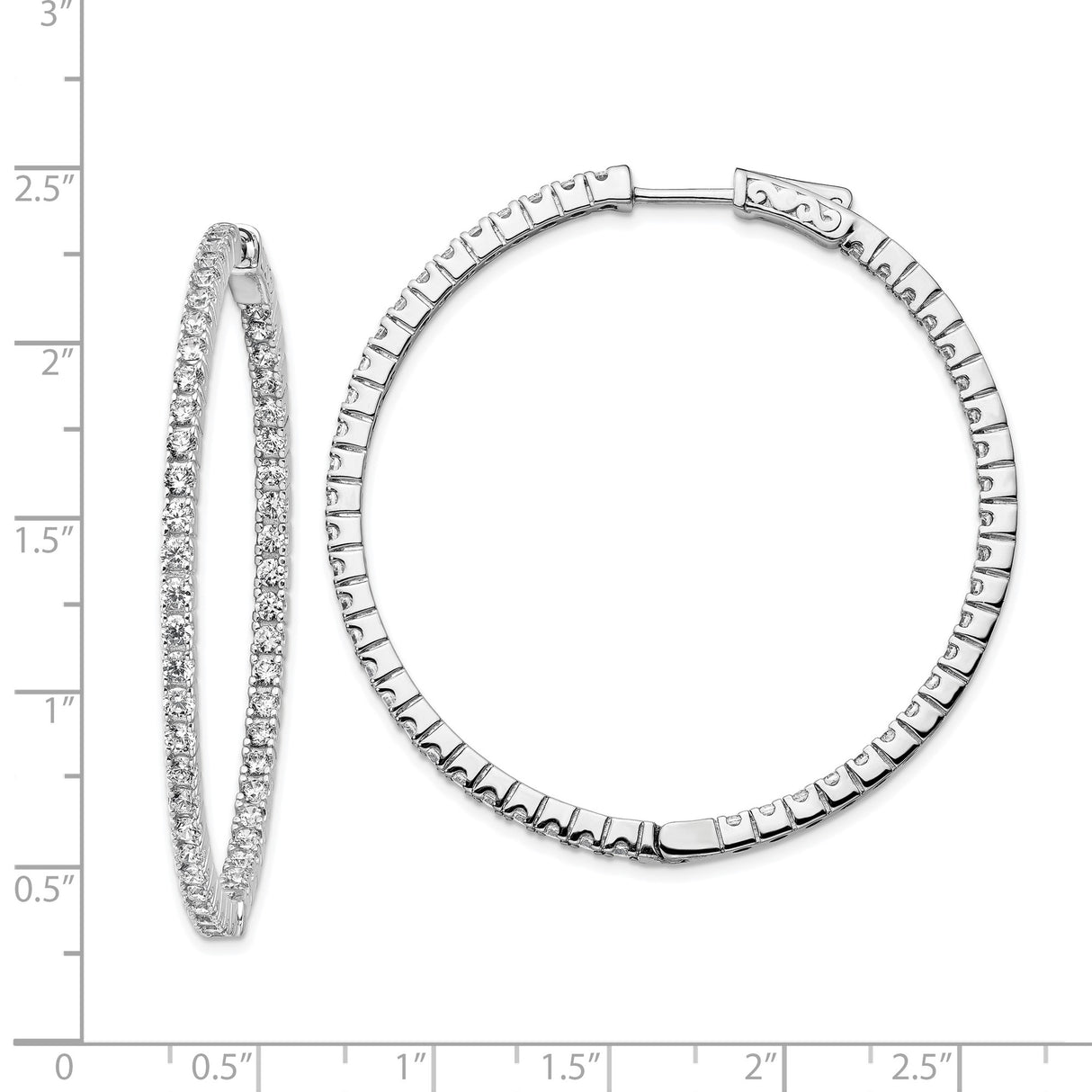 Sterling Silver Hoop Earrings with Cubic Zirconia Inlay, Classic Full Circle Design for Women