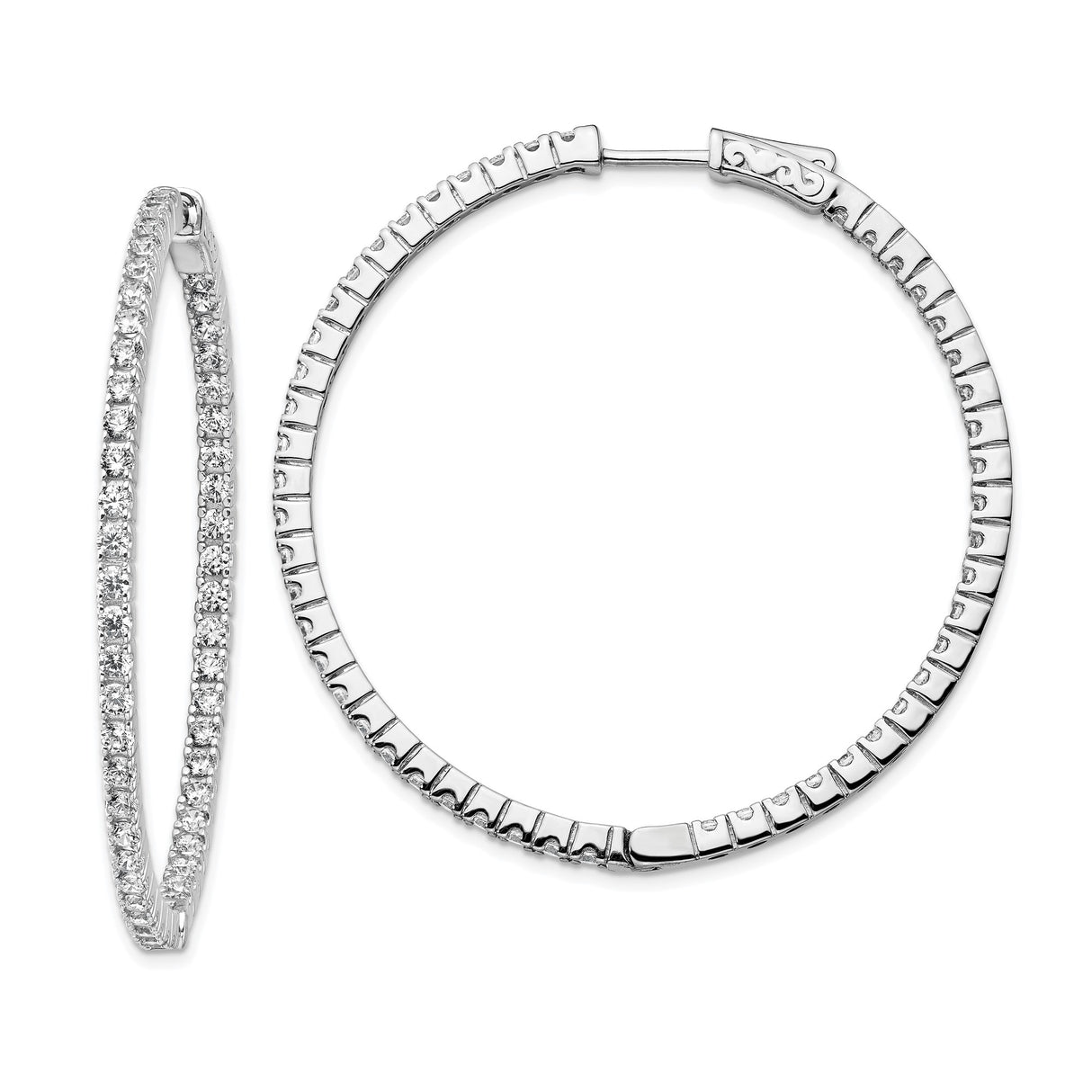 Sterling Silver Hoop Earrings with Cubic Zirconia Inlay, Classic Full Circle Design for Women