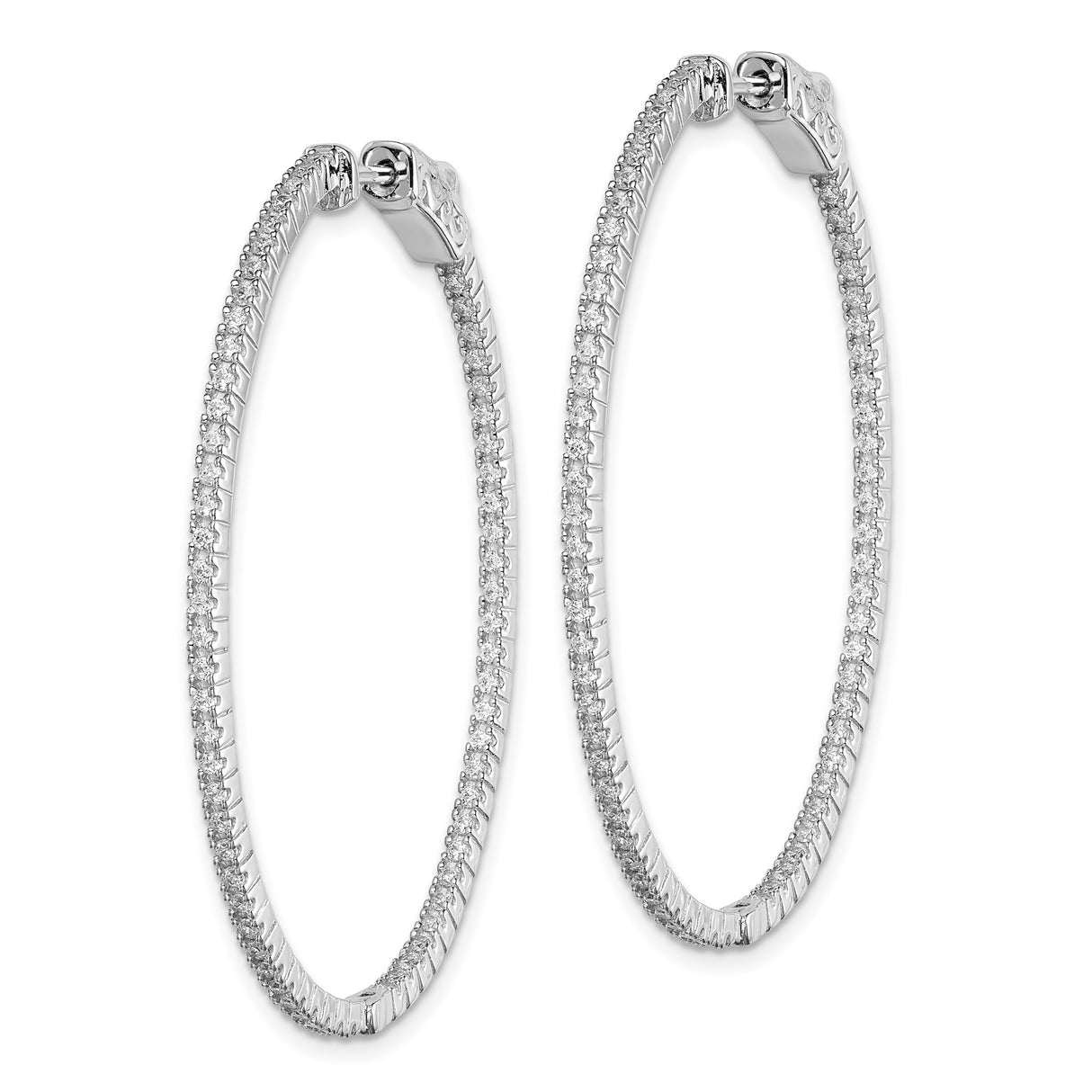 Sterling Silver Oval Hoop Earrings with Clear Cubic Zirconia, Slim Front-Facing Design