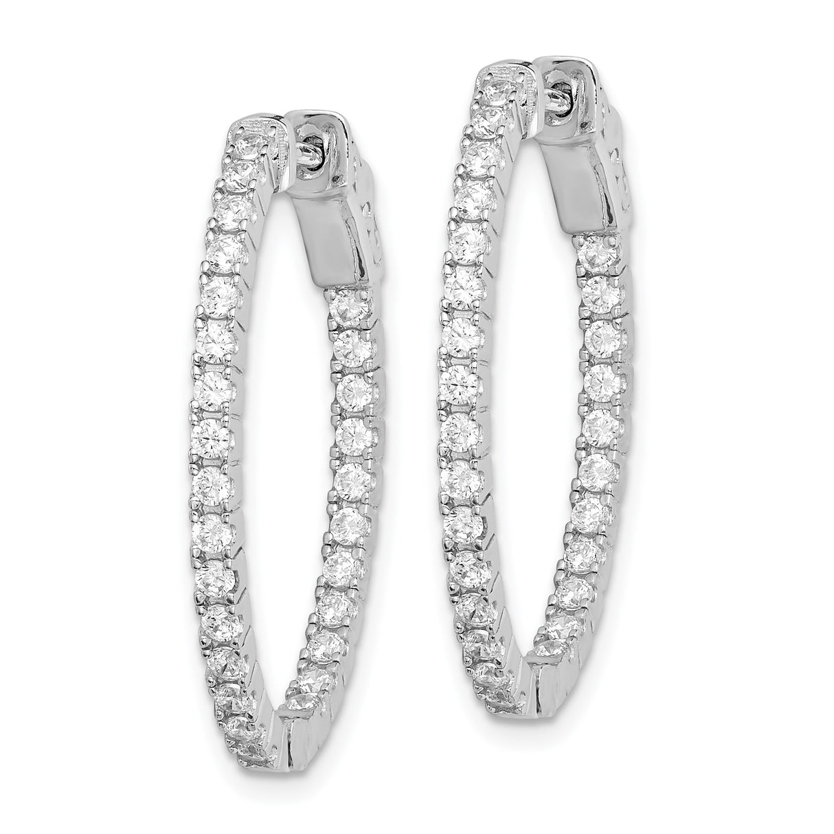 Sterling Silver Oval Hoop Earrings with Cubic Zirconia, Double Row In-Out Style