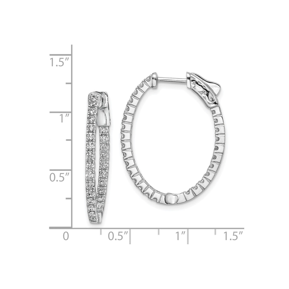 Sterling Silver Oval Hoop Earrings with Cubic Zirconia, Double Row In-Out Style