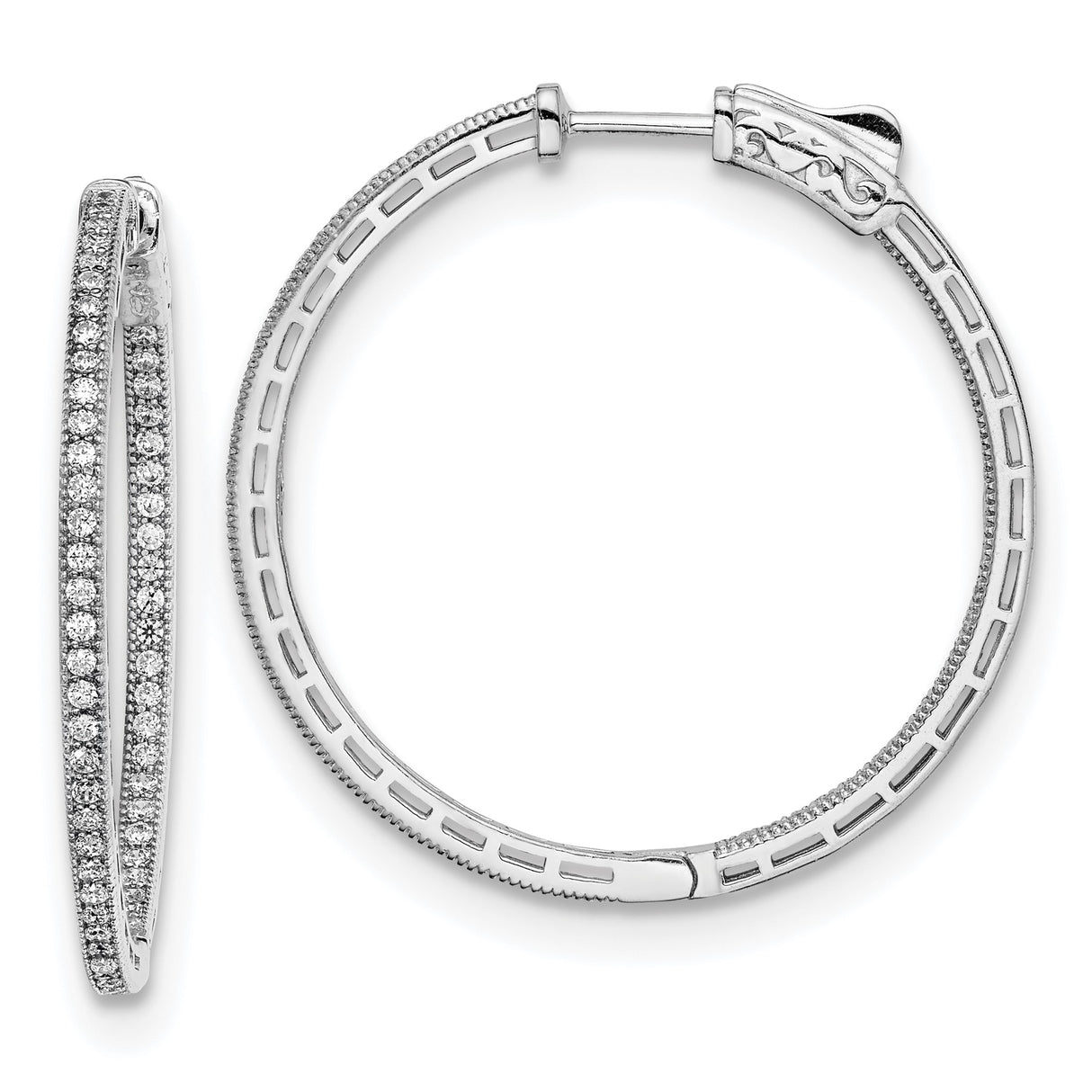 Sterling Silver Double Hoop Earrings with Cubic Zirconia, Modern Lightweight Design