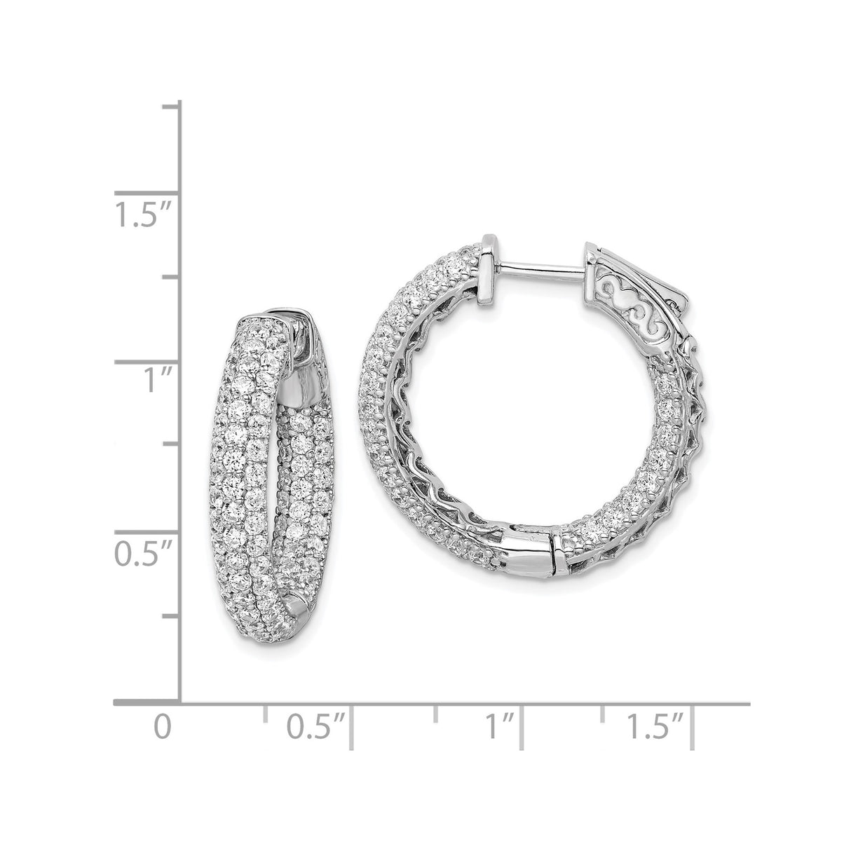 Sterling Silver Hoop Earrings with Triple Row Cubic Zirconia and Sparkling Interior Detail