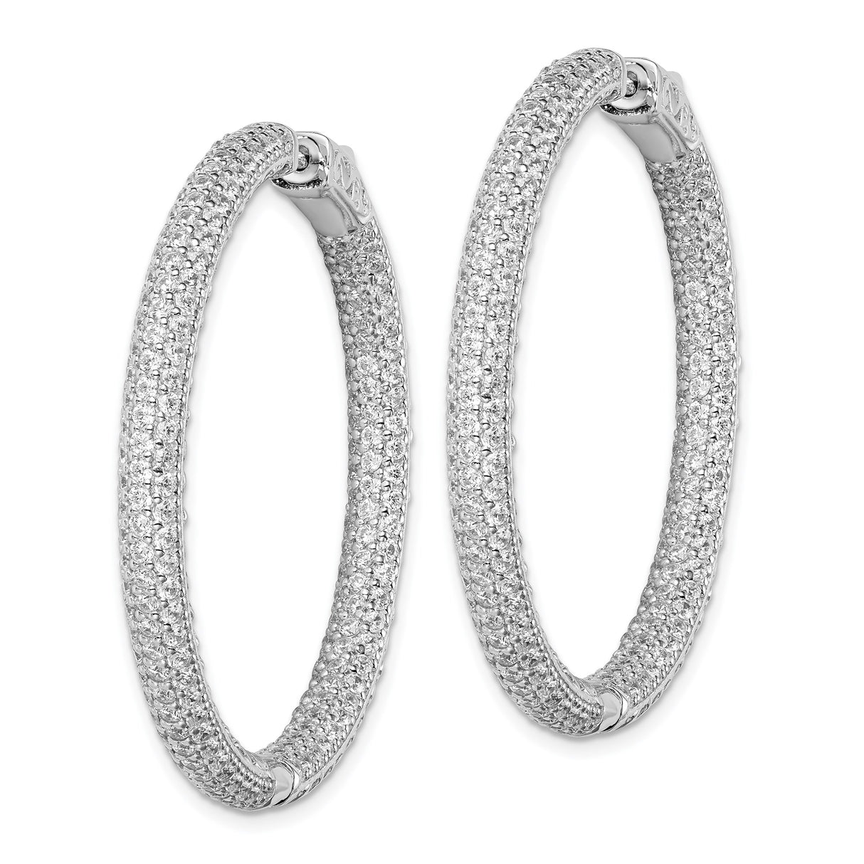 Sterling Silver Hoop Earrings with Pavé Cubic Zirconia, Round Lightweight Design