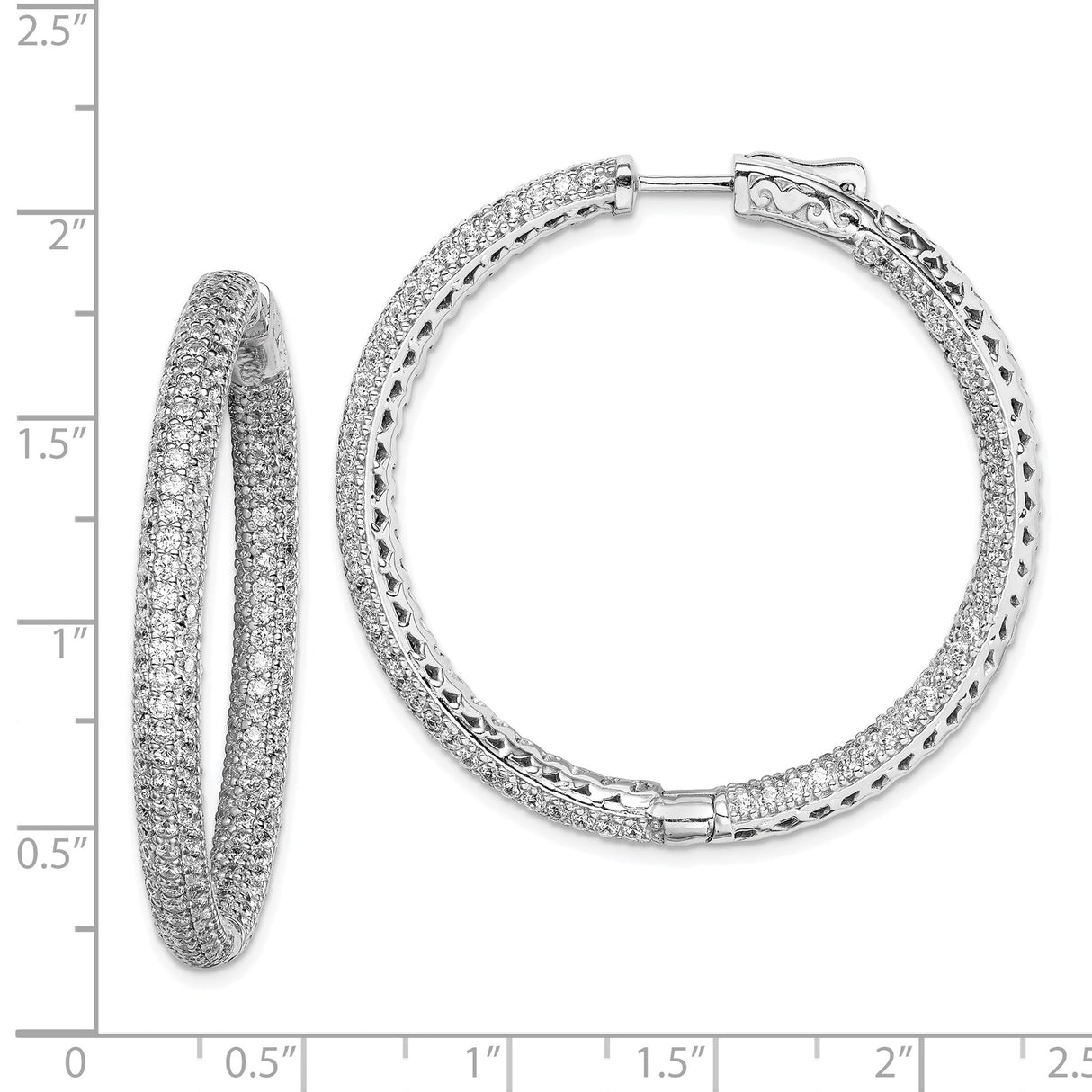 Sterling Silver Hoop Earrings with Pavé Cubic Zirconia, Round Lightweight Design