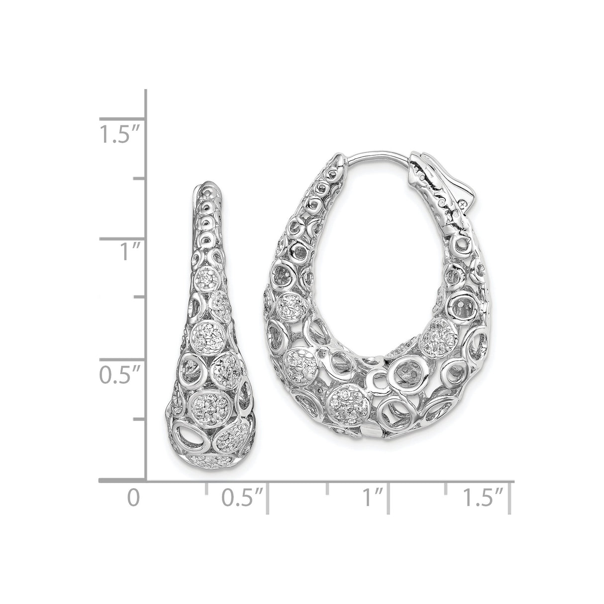 Sterling Silver Hoop Earrings with Cubic Zirconia, Abstract Openwork Design