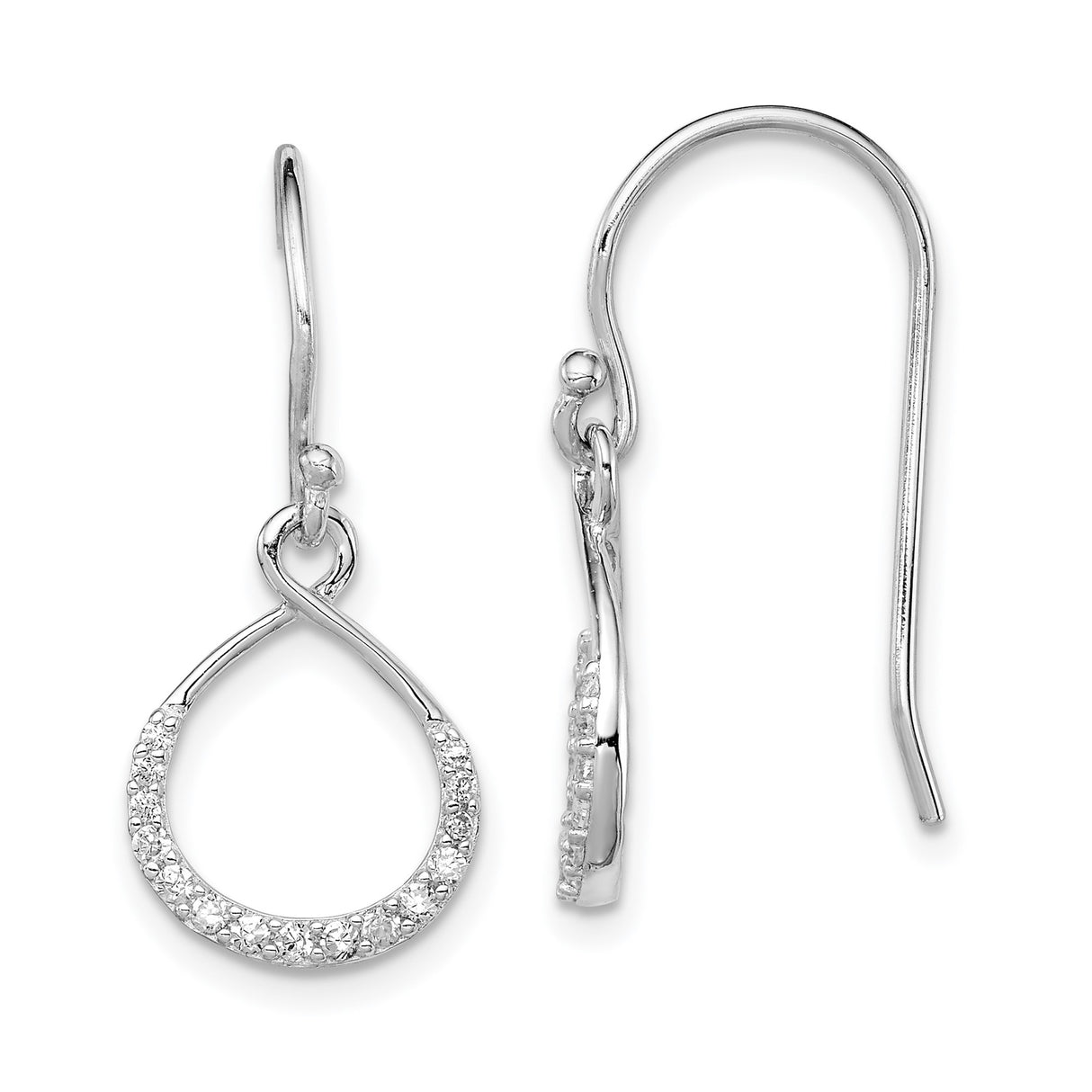 Sterling Silver Teardrop Dangle Earrings with Cubic Zirconia Accents and Polished Finish