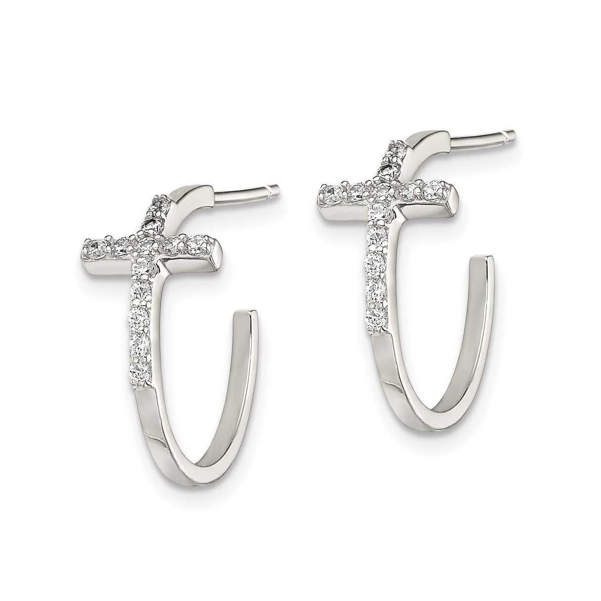 Sterling Silver Cross Pendant and Hoop Earrings Set with Cubic Zirconia, Unisex Religious Design