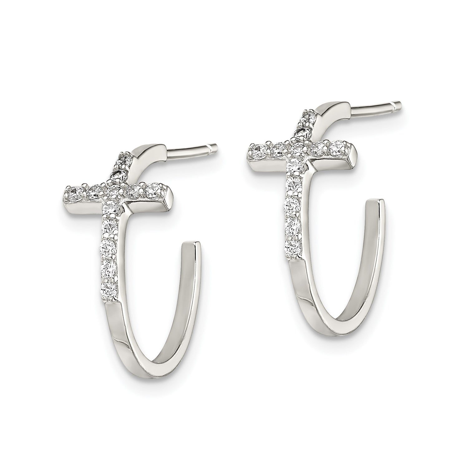 Sterling Silver Cross Pendant and Hoop Earrings Set with Cubic Zirconia, Unisex Religious Design