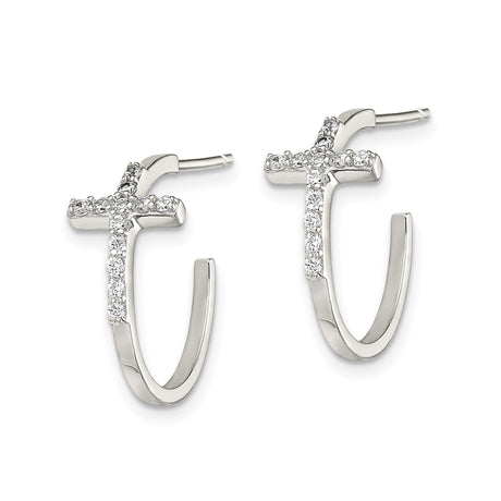 Sterling Silver Cross Pendant and Hoop Earrings Set with Cubic Zirconia, Unisex Religious Design