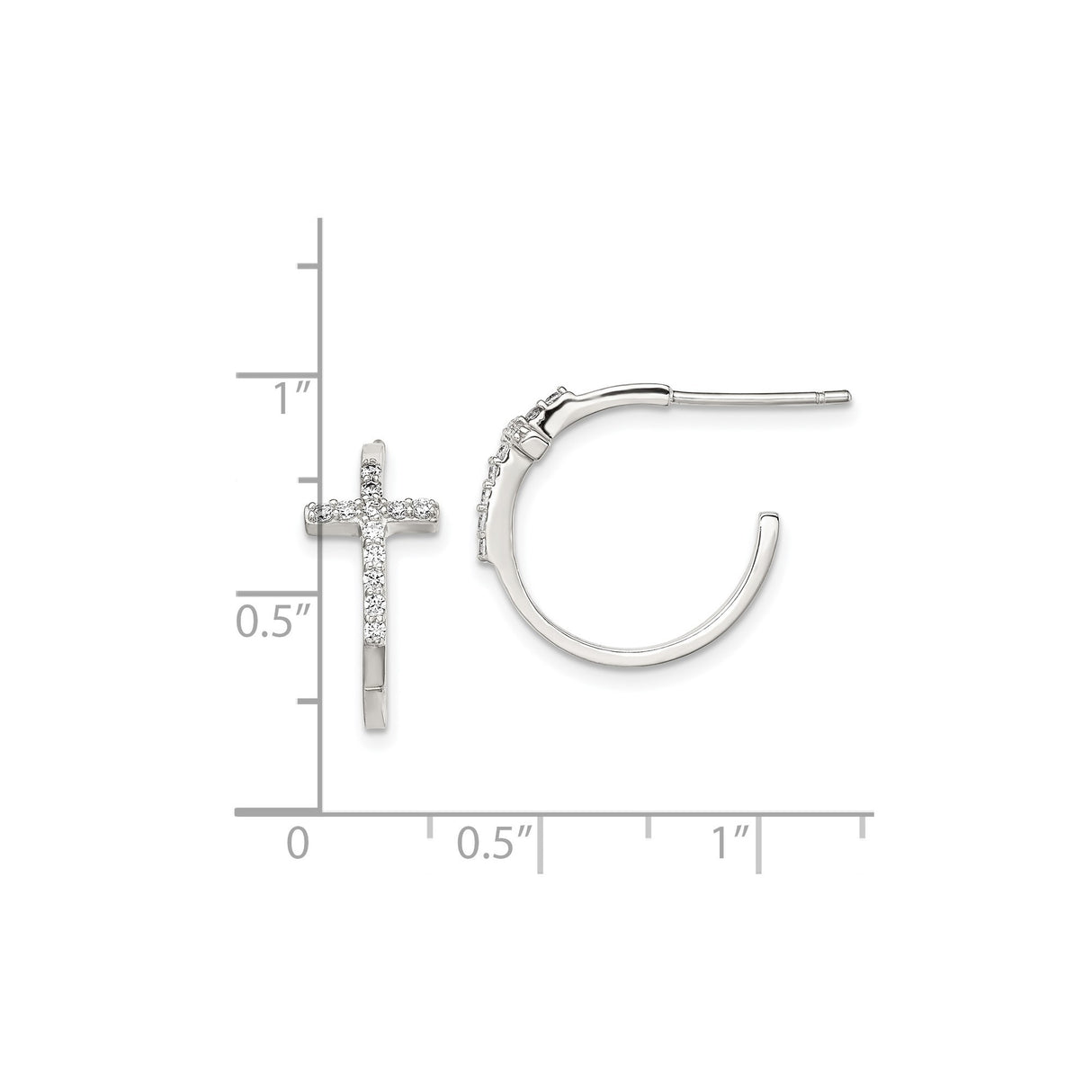 Sterling Silver Cross Pendant and Hoop Earrings Set with Cubic Zirconia, Unisex Religious Design