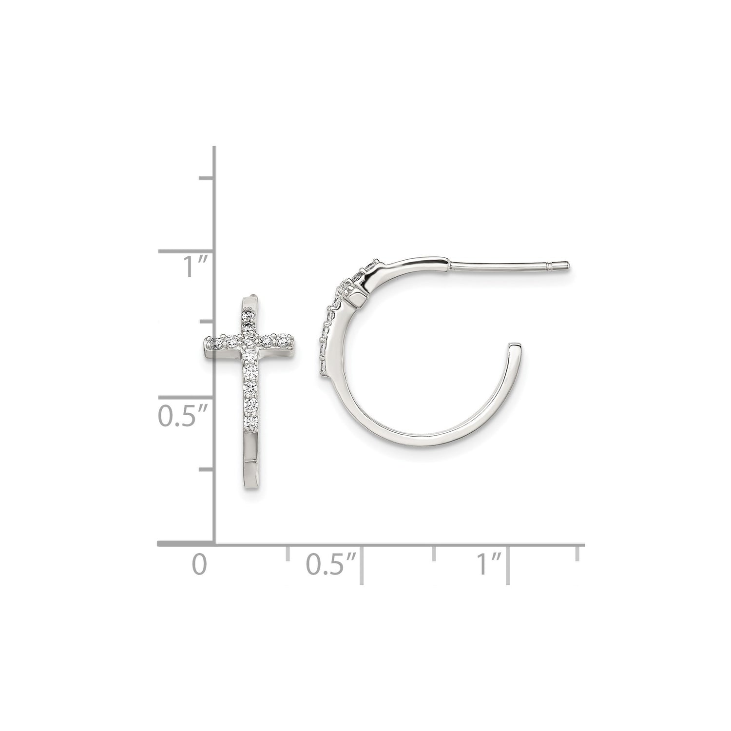 Sterling Silver Cross Pendant and Hoop Earrings Set with Cubic Zirconia, Unisex Religious Design