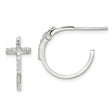 Sterling Silver Cross Pendant and Hoop Earrings Set with Cubic Zirconia, Unisex Religious Design