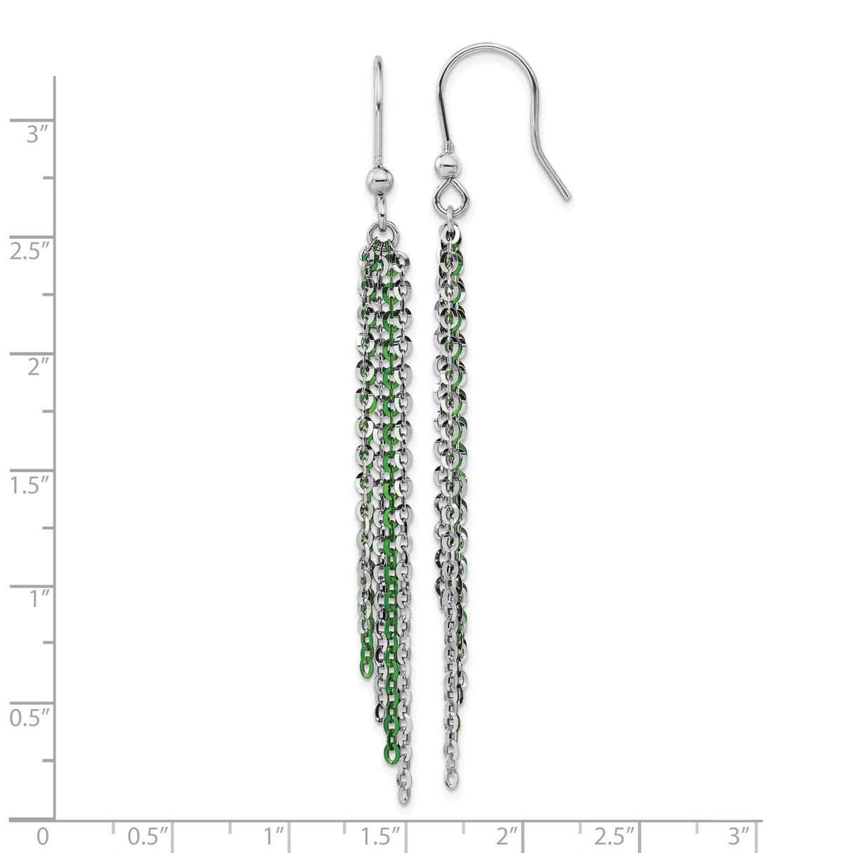 Sterling Silver Tassel Earrings, Long Multi-Strand Dangle with Subtle Green Accents