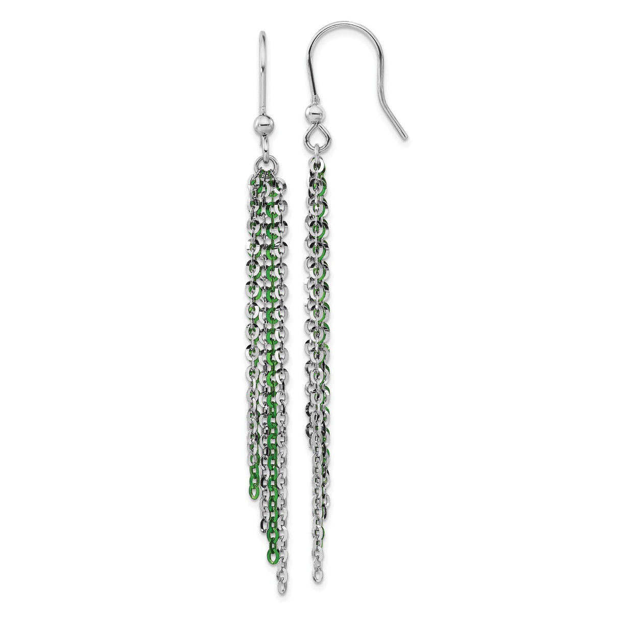 Sterling Silver Tassel Earrings, Long Multi-Strand Dangle with Subtle Green Accents