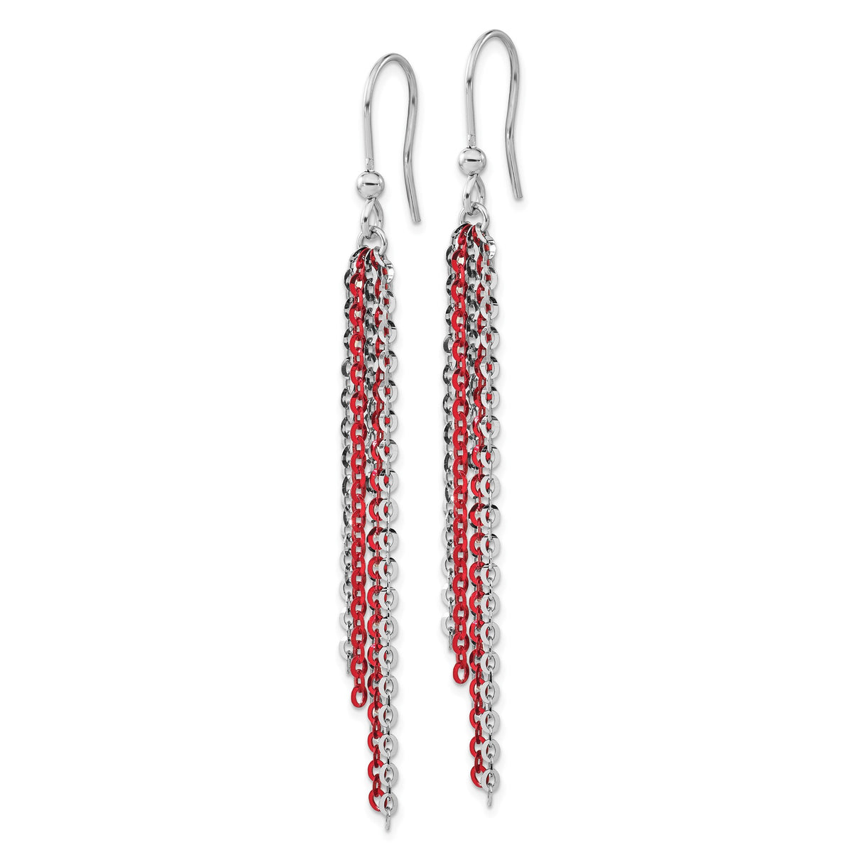 Sterling Silver Threader Earrings with Cascading Red and Silver Chains, Modern Drop Design for Women