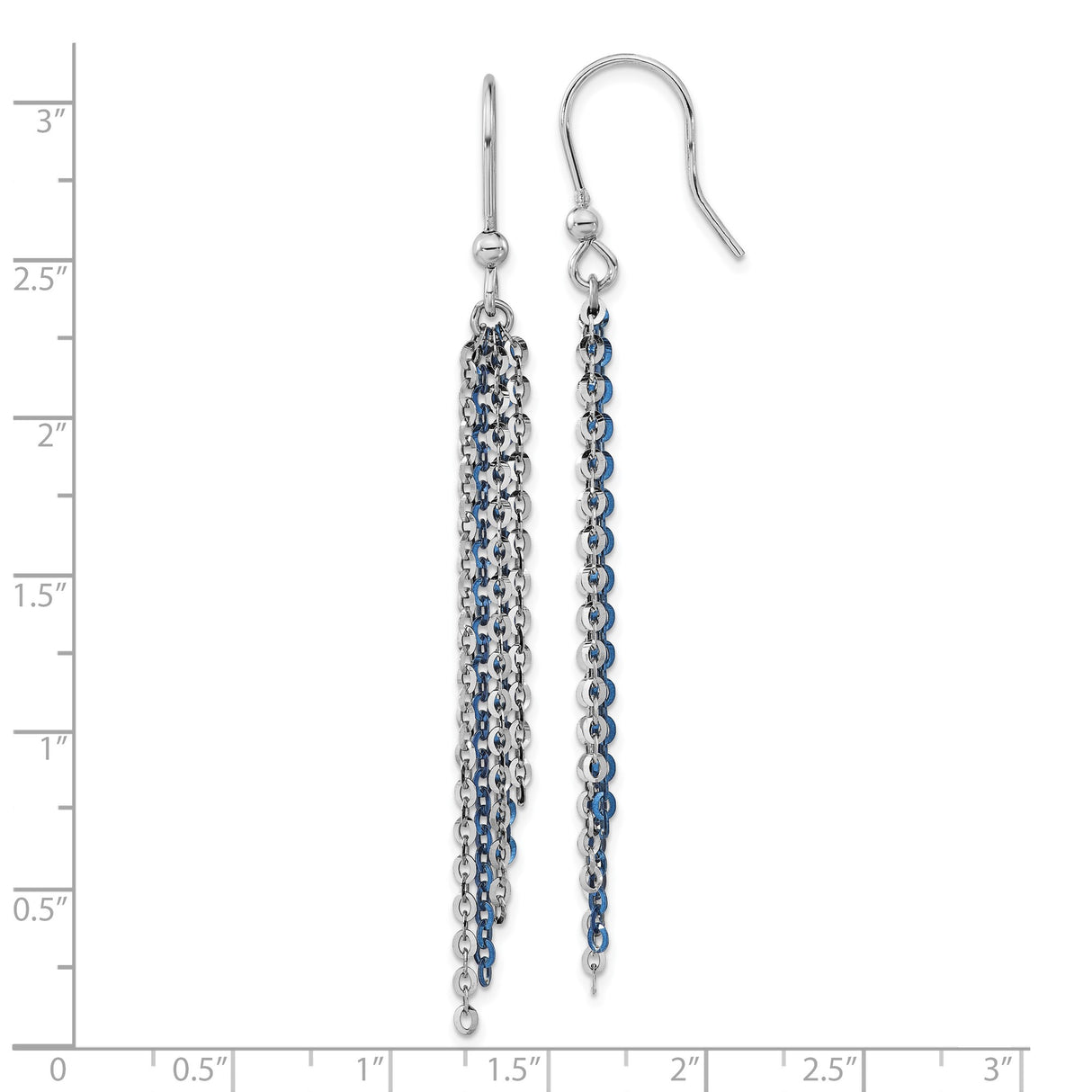 Sterling Silver Tassel Earrings with Long Cascading Blue and Silver Chain Strands, Modern Dangle Design