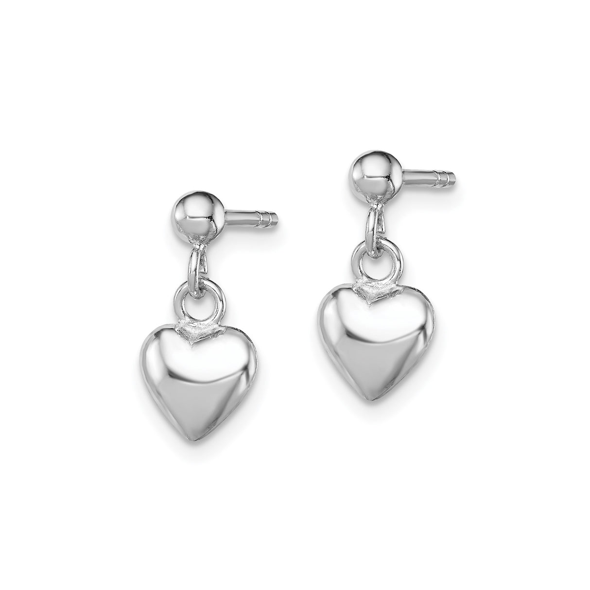 Sterling Silver Heart Dangle Stud Earrings with Polished Puffed Charms for Women