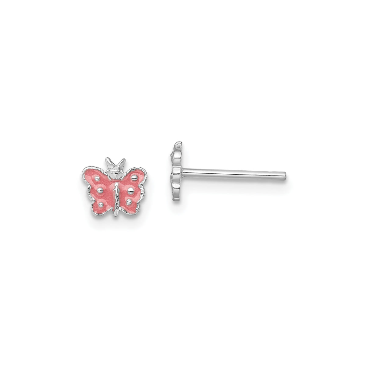 Sterling Silver Butterfly Stud Earrings with Pink Enamel, Dainty Design for Girls and Women