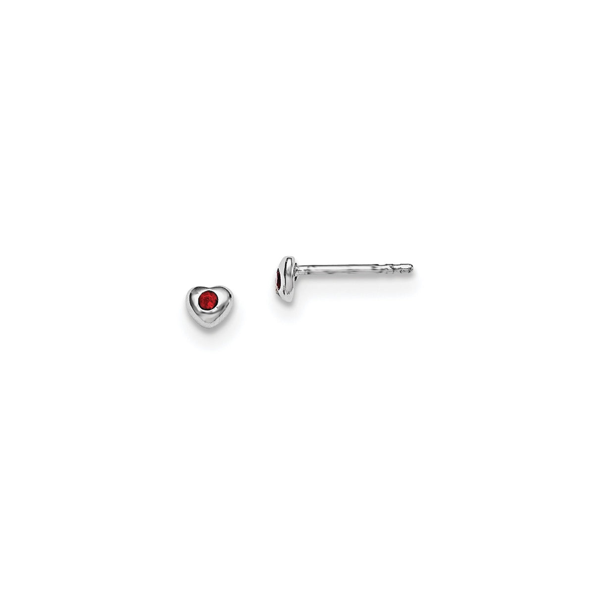 Sterling Silver Heart Stud Earrings with Red Crystal Center, Romantic Style for Women and Teens