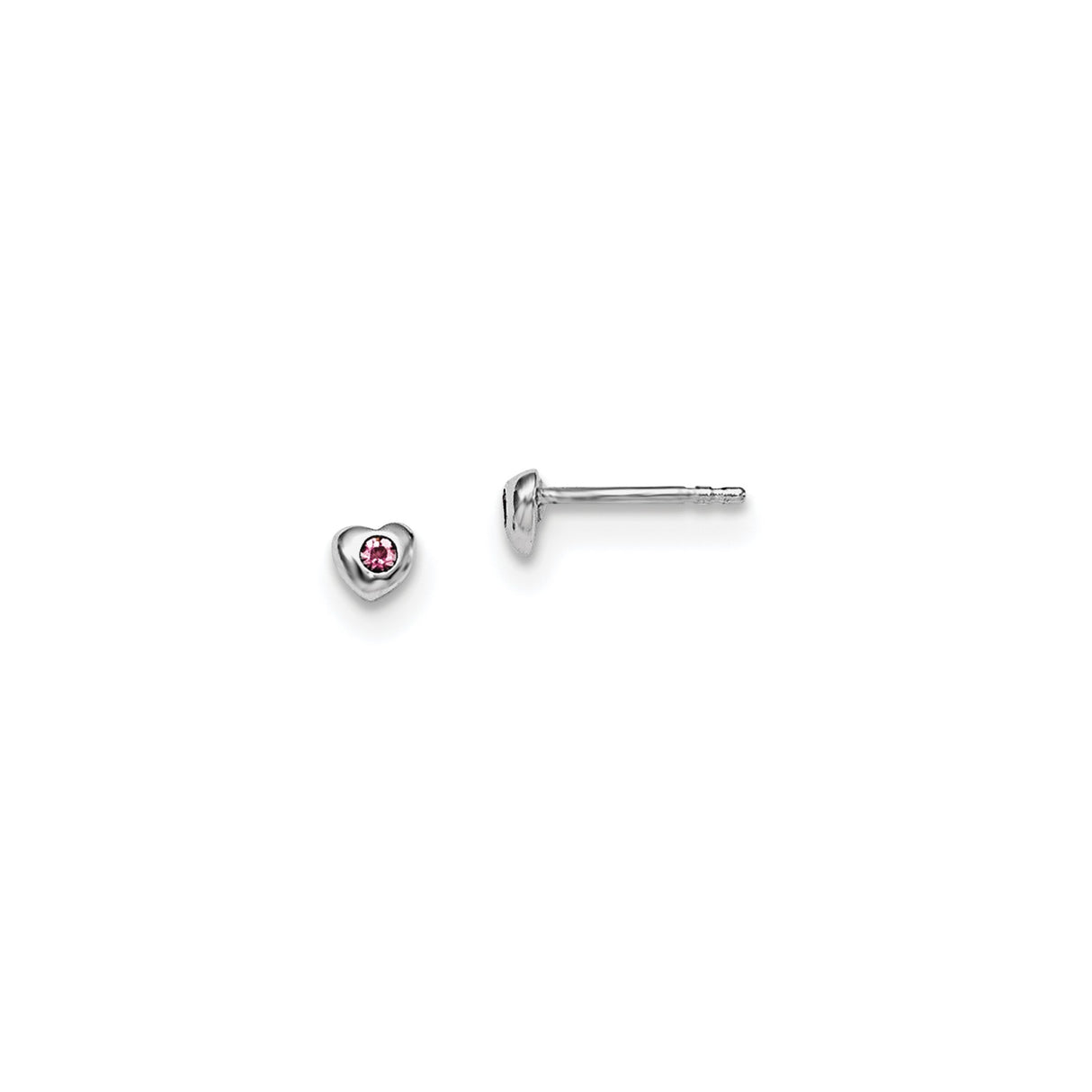 Sterling Silver Heart Stud Earrings with Pink Crystal, Dainty Romantic Design for Women