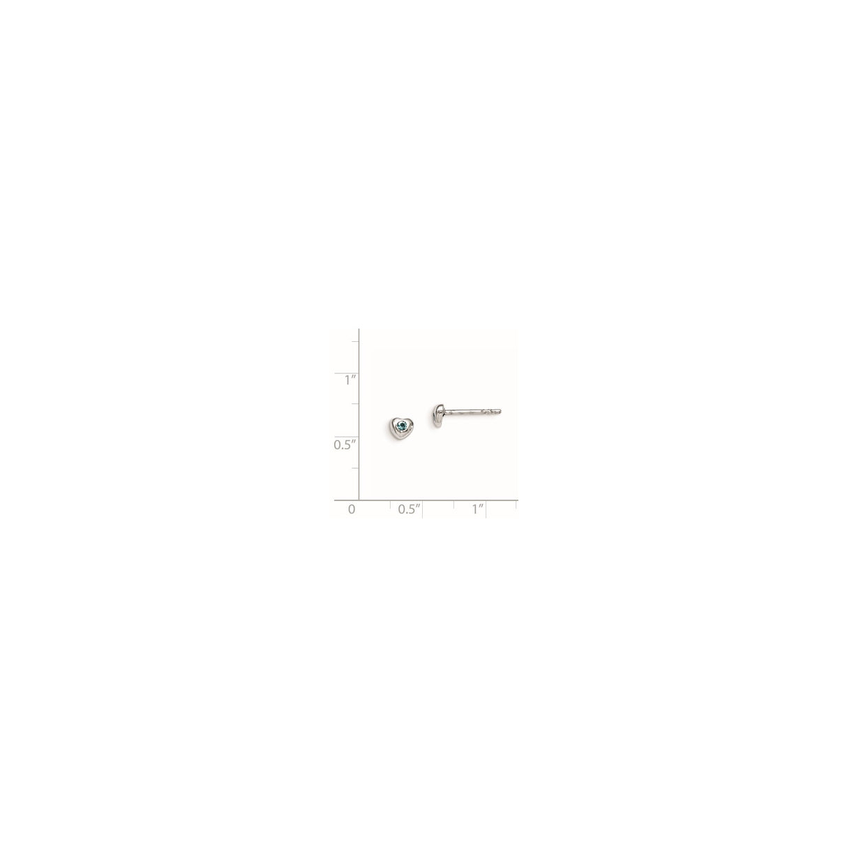 Sterling Silver Heart Stud Earrings with Light Blue Crystal Accent, Dainty Romantic Design