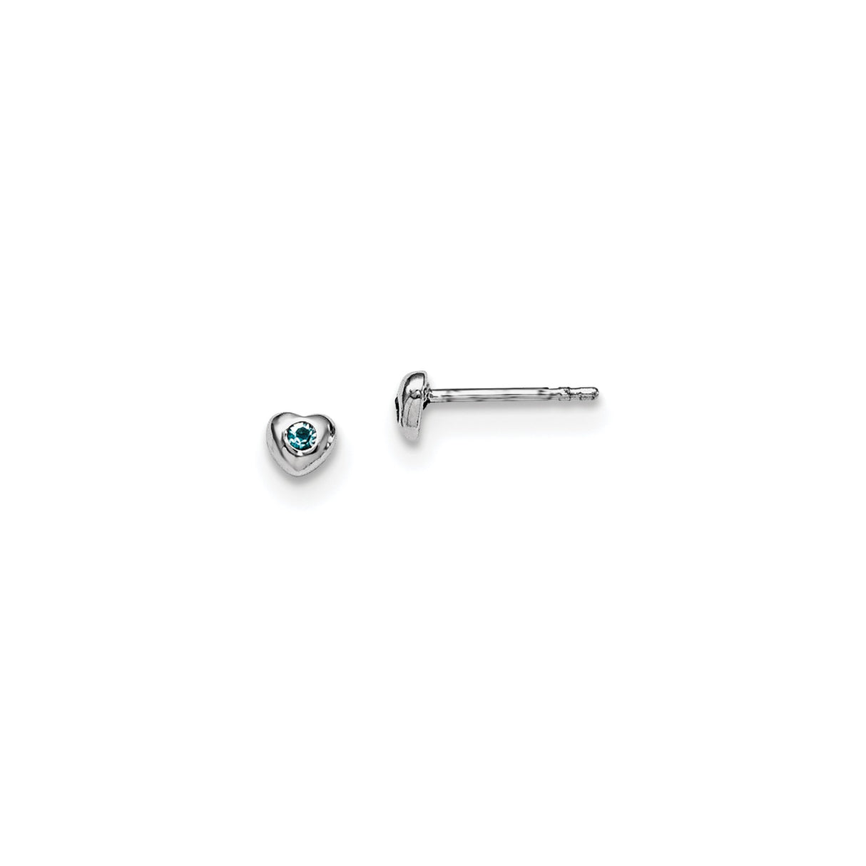 Sterling Silver Heart Stud Earrings with Light Blue Crystal Accent, Dainty Romantic Design