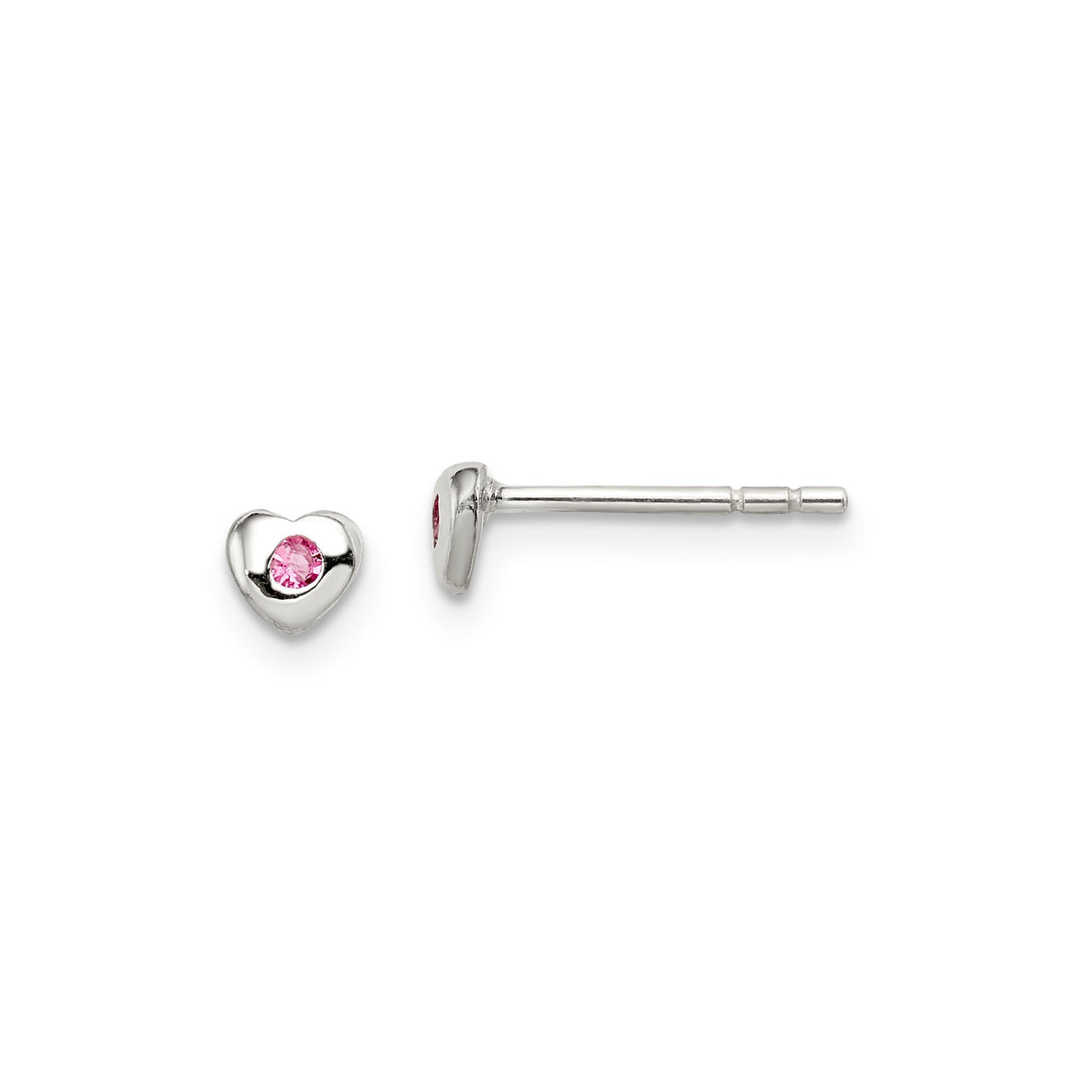 Sterling Silver Heart Stud Earrings with Pink Crystal Centers for Women and Girls