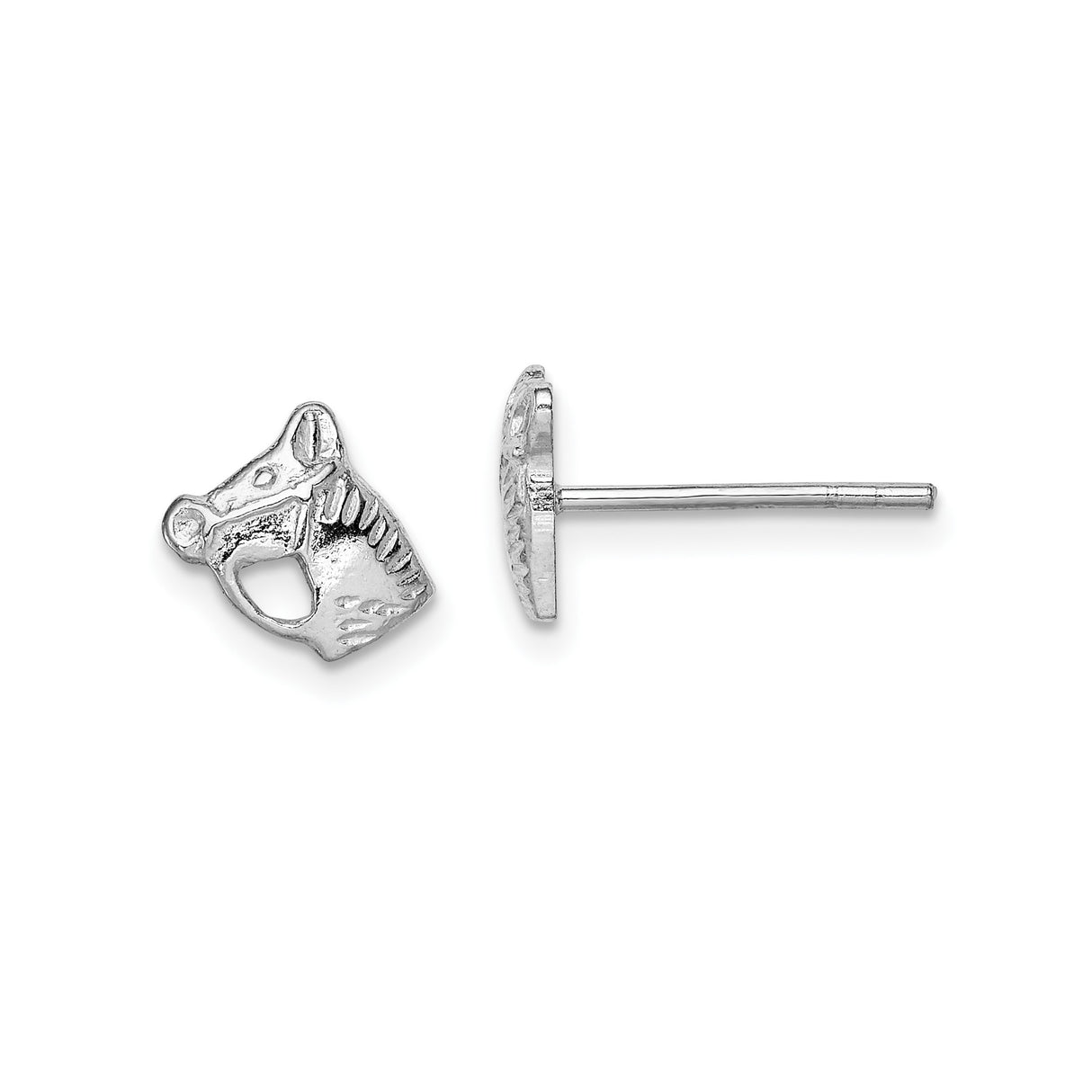 Sterling Silver Horse Head Stud Earrings with Textured Equestrian Design for Women