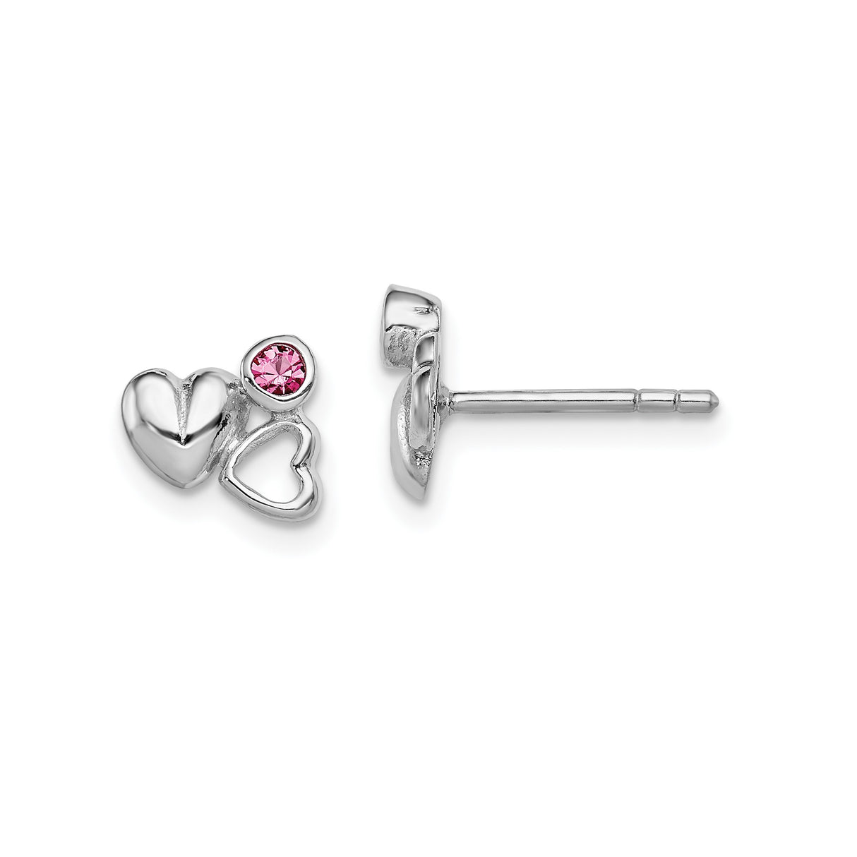 Sterling Silver Stud Earrings, Crystal Heart Trio Design, Romantic Jewelry for Women