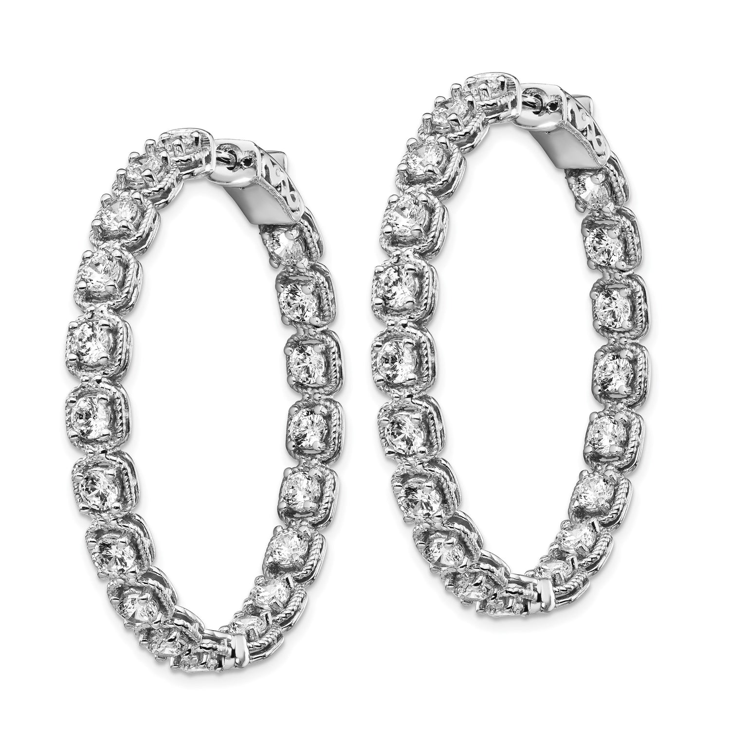 Sterling Silver Hoop Earrings with Cubic Zirconia, Full Circle Prong Set Crystal Design