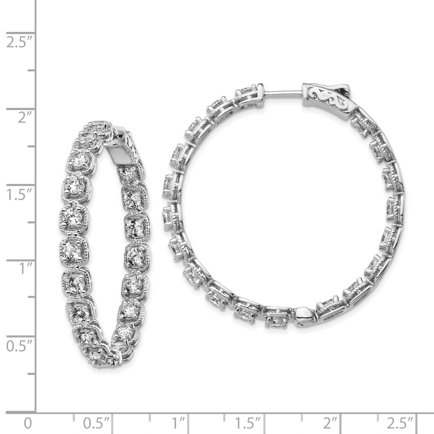 Sterling Silver Hoop Earrings with Cubic Zirconia, Full Circle Prong Set Crystal Design