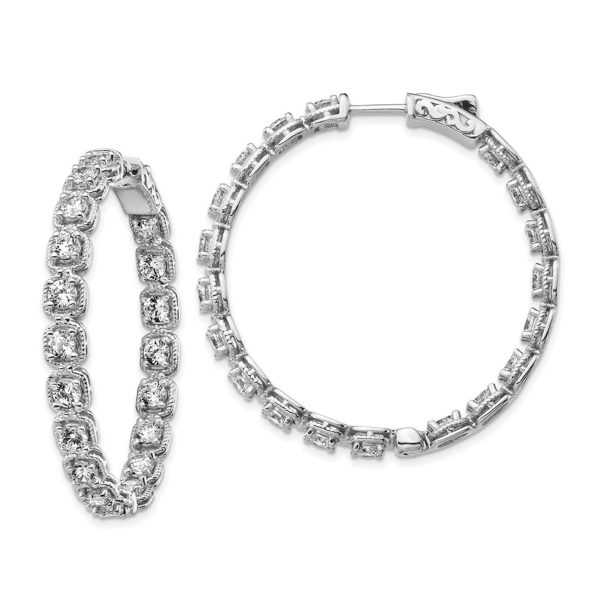Sterling Silver Hoop Earrings with Cubic Zirconia, Full Circle Prong Set Crystal Design